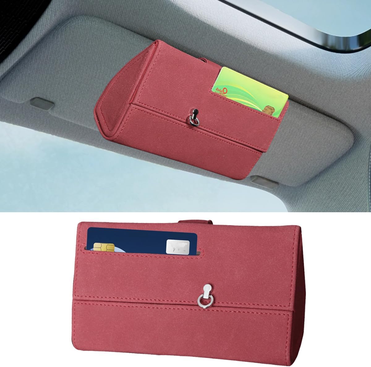 Porta Occhiali Da Sole Per Auto In Pelle PU - Supporto Da Agganciare Al Parasole, Universale Per Auto, SUV E Camion, 18x8x4 Cm