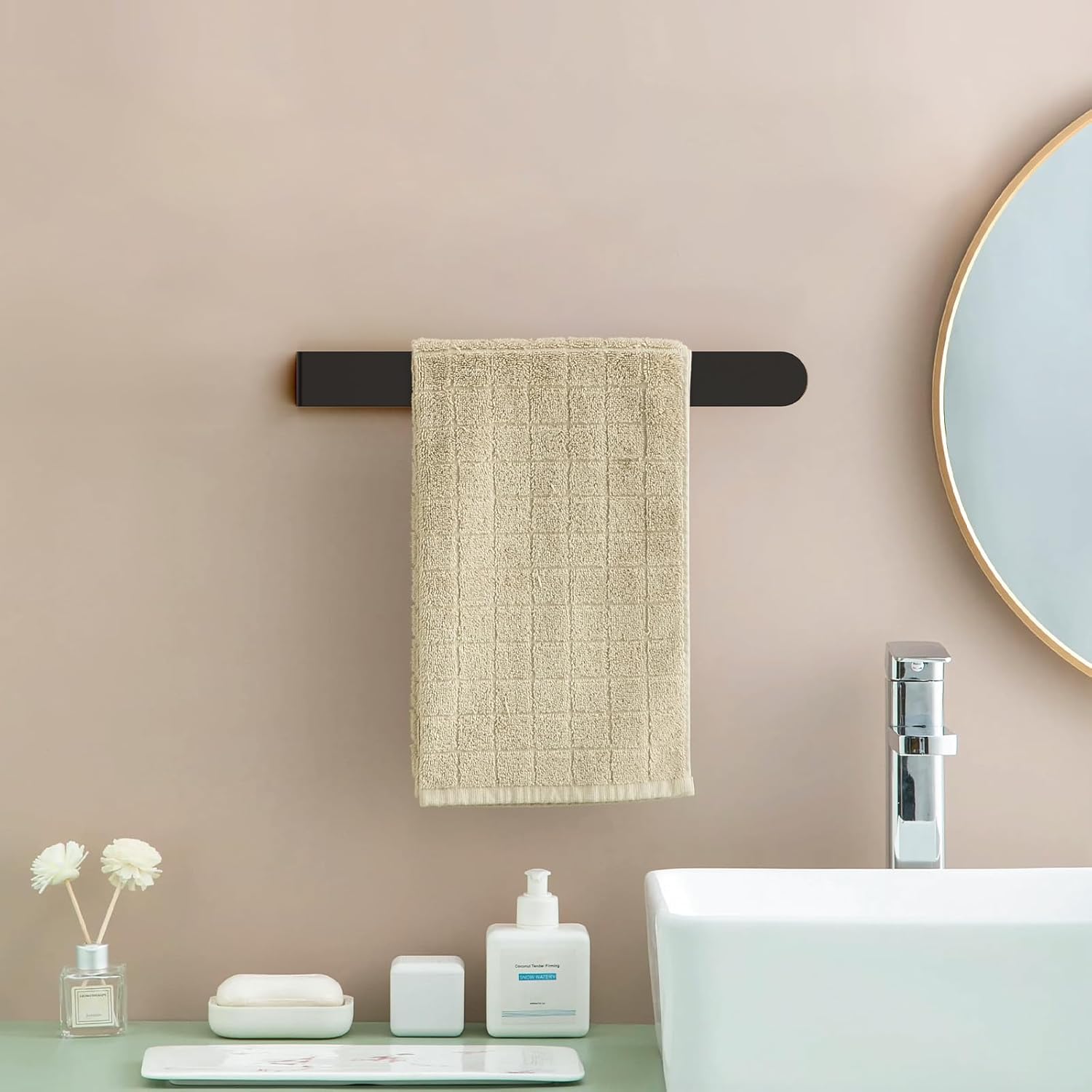 Wieszak na ręczniki łazienkowe bez dziurkowania, stal nierdzewna, wodoodporny i nierdzewny, łatwy w montażu, 37 cm, czarny