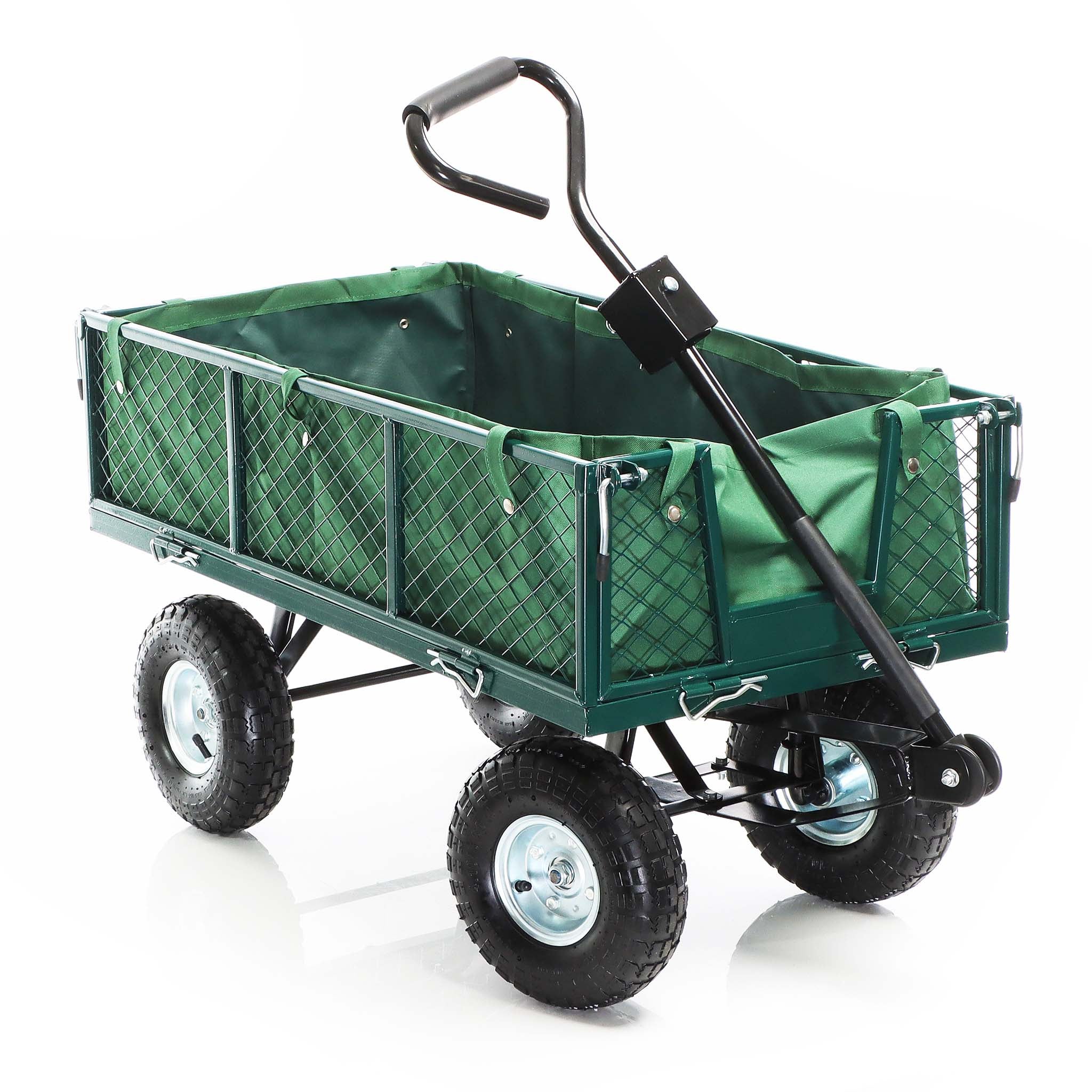 Wiltec Chariot transport pliable – 965 x 510 x 550 mm – capacité 300 kg – avec Bâche amovible, Pneus robustes et Grille de rangement – Diable Jardin Jardinage Outils Outillage