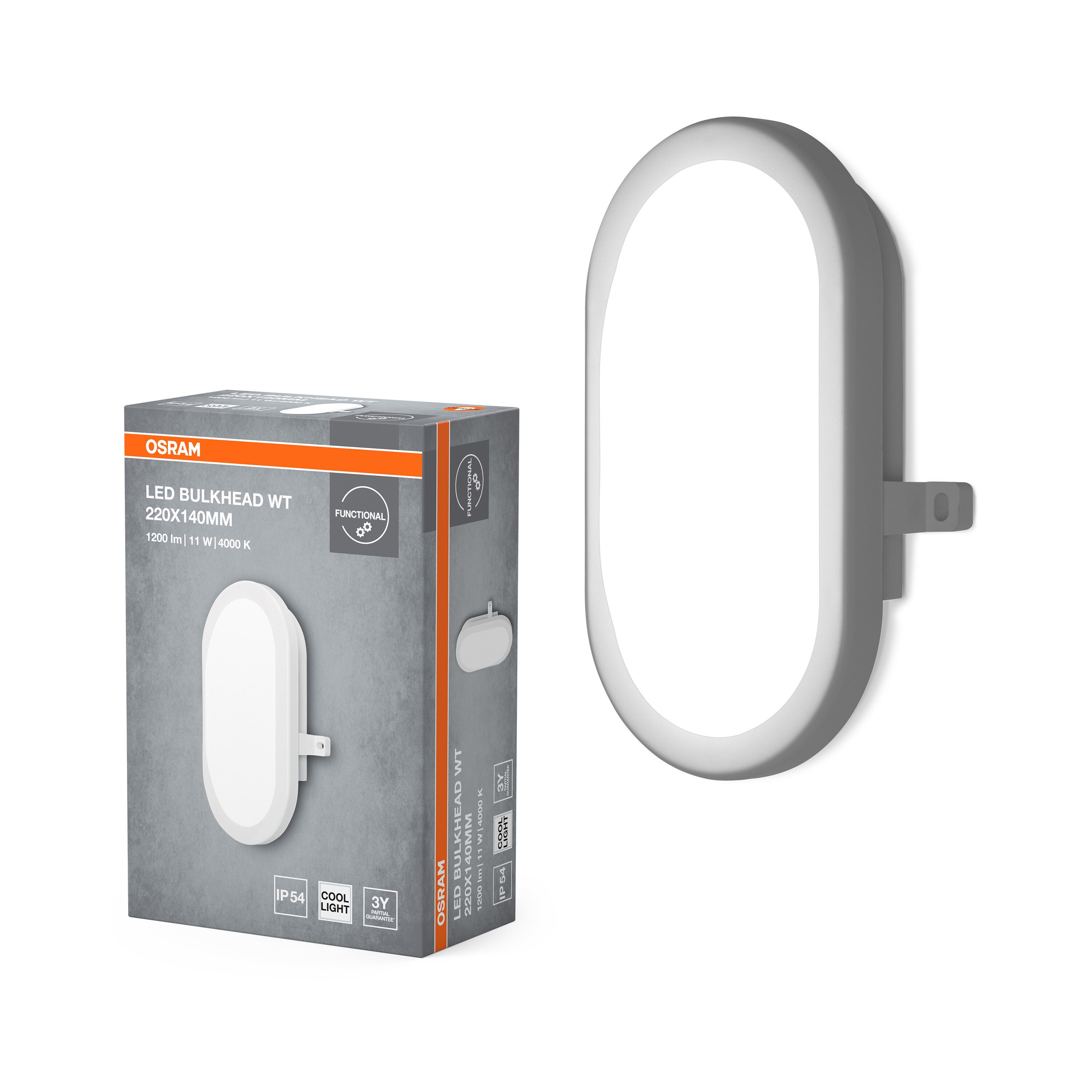 OSRAM Applique murale LED 11W Bulkhead, 4000K, 840 lm, IP54, IK06, antichoc, boîtier en polycarbonate blanc, angle d'éclairage 120°, pour caves et - 4