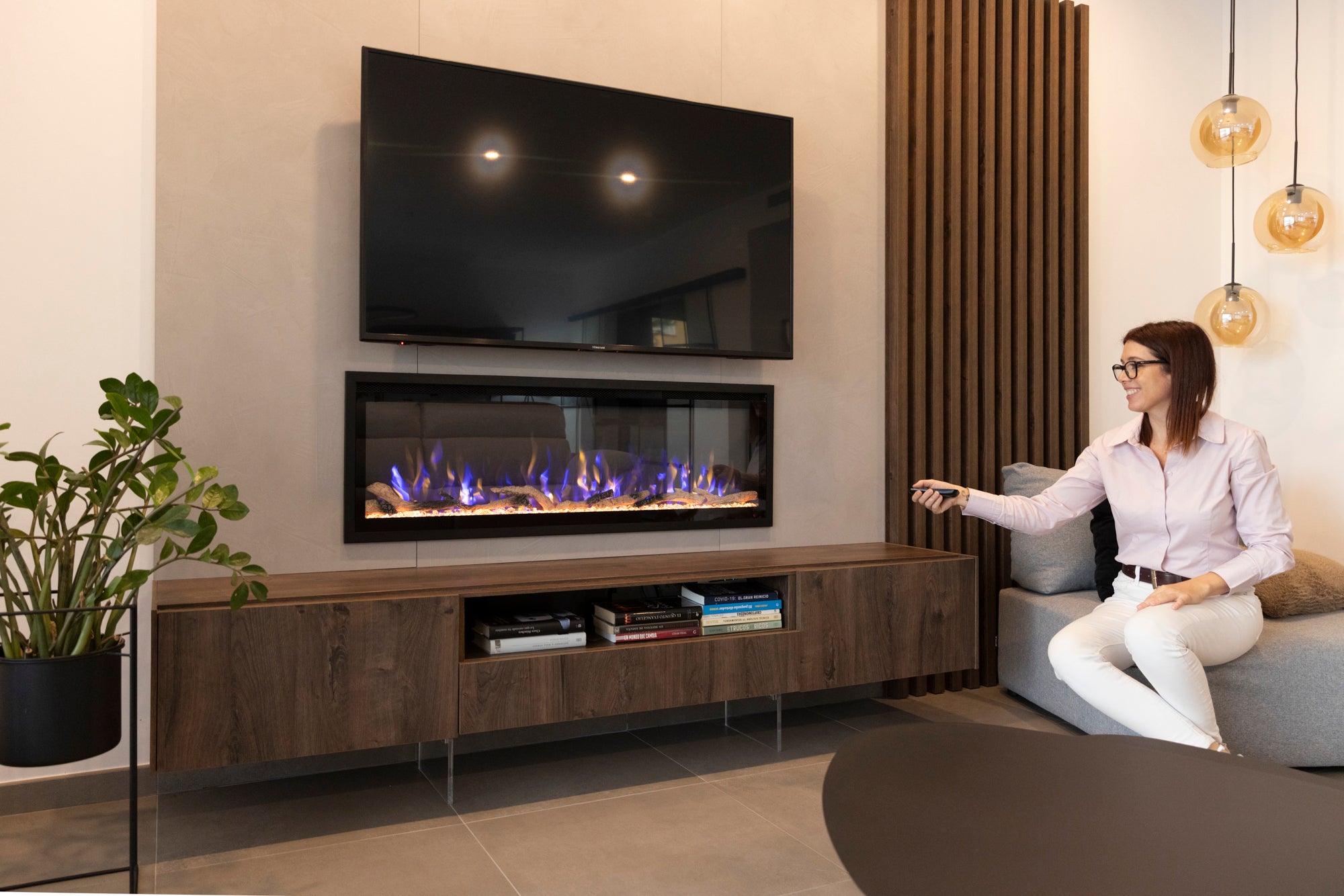 DUPI Chimenea Eléctrica 42 Nero Pro Lumina | 3 en 1 con Calefacción | Efecto Llama 3D Panorámica | 12 Colores Llama | 106x43,5x15 cm | 42 Pulgadas - 7