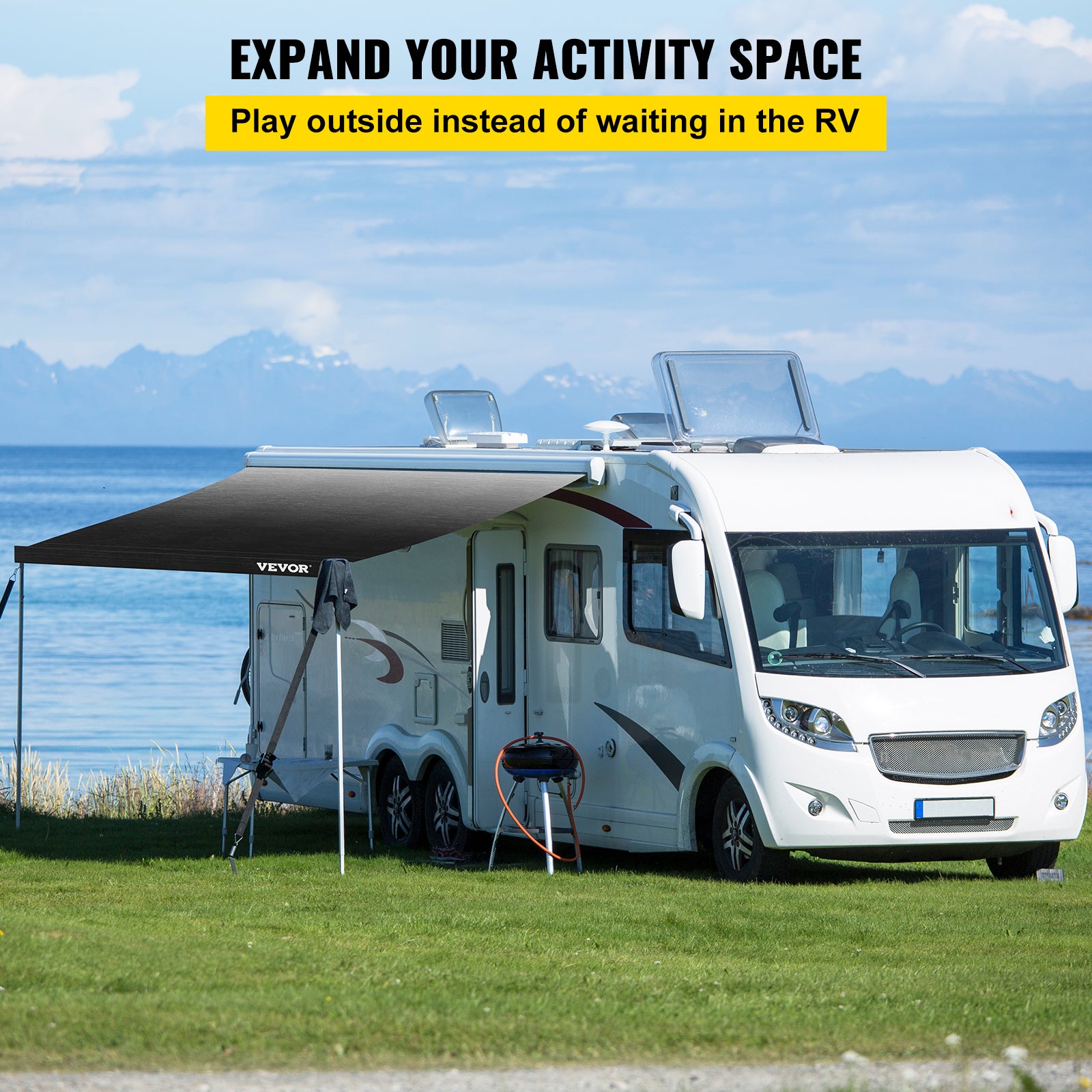 Toldo de caravana VEVOR 5,24 x 2,4 m,lona acampamento ao ar livre cor gradiente carvão,tecido substituição de vinil 425g para toldo de autocaravana - 6