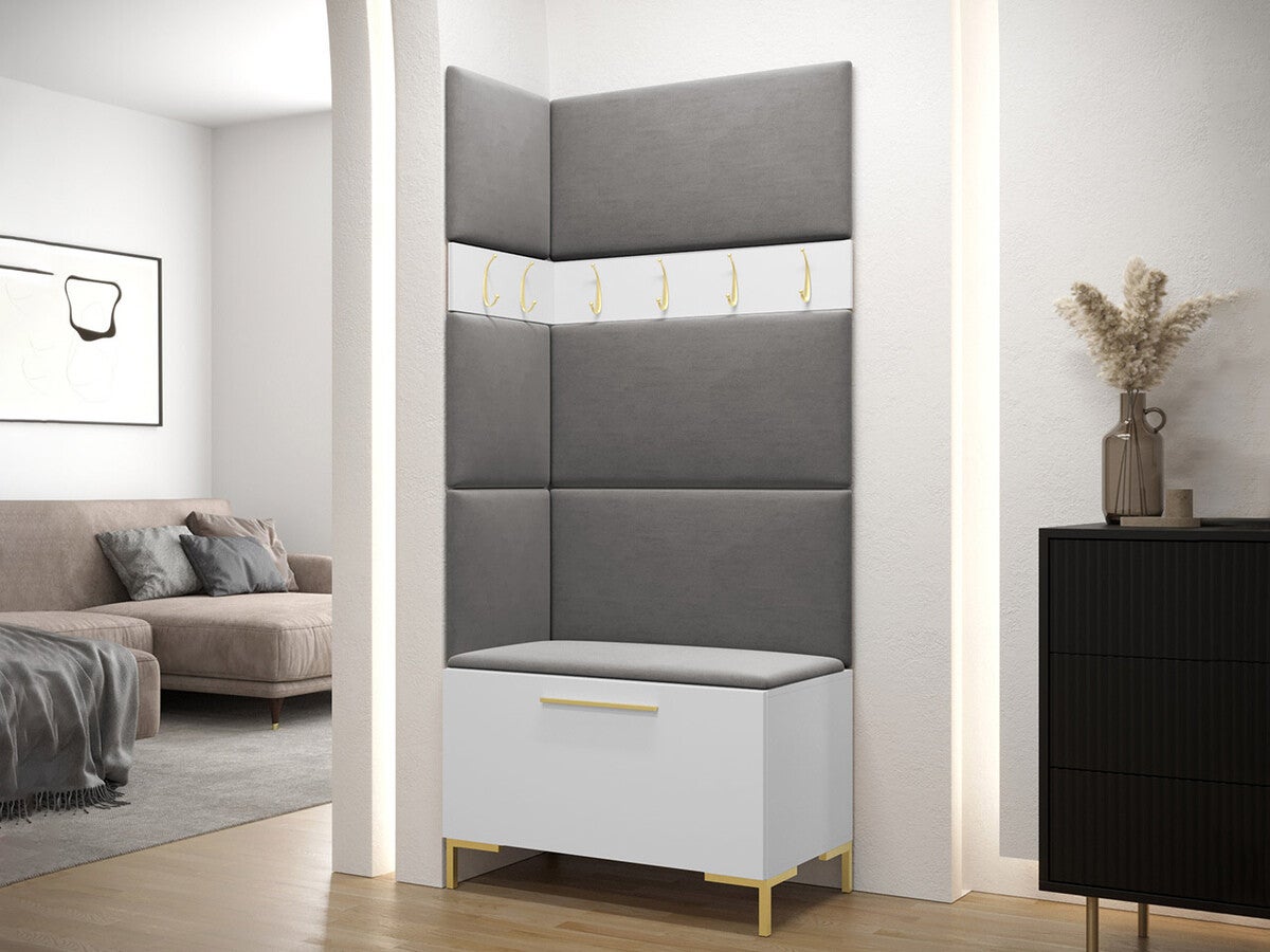 Conjunto para corredor Tivsoa 103, 196x84x46cm, Branco, Tecido, Placa de aglomerado laminado, Montado na parede, Colocado - 2