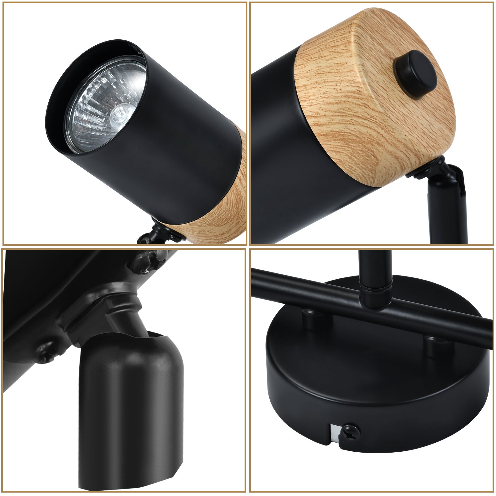 ZMH Spot LED 3 flammes - Noir - Rotatif 330° - Sans ampoule - 4