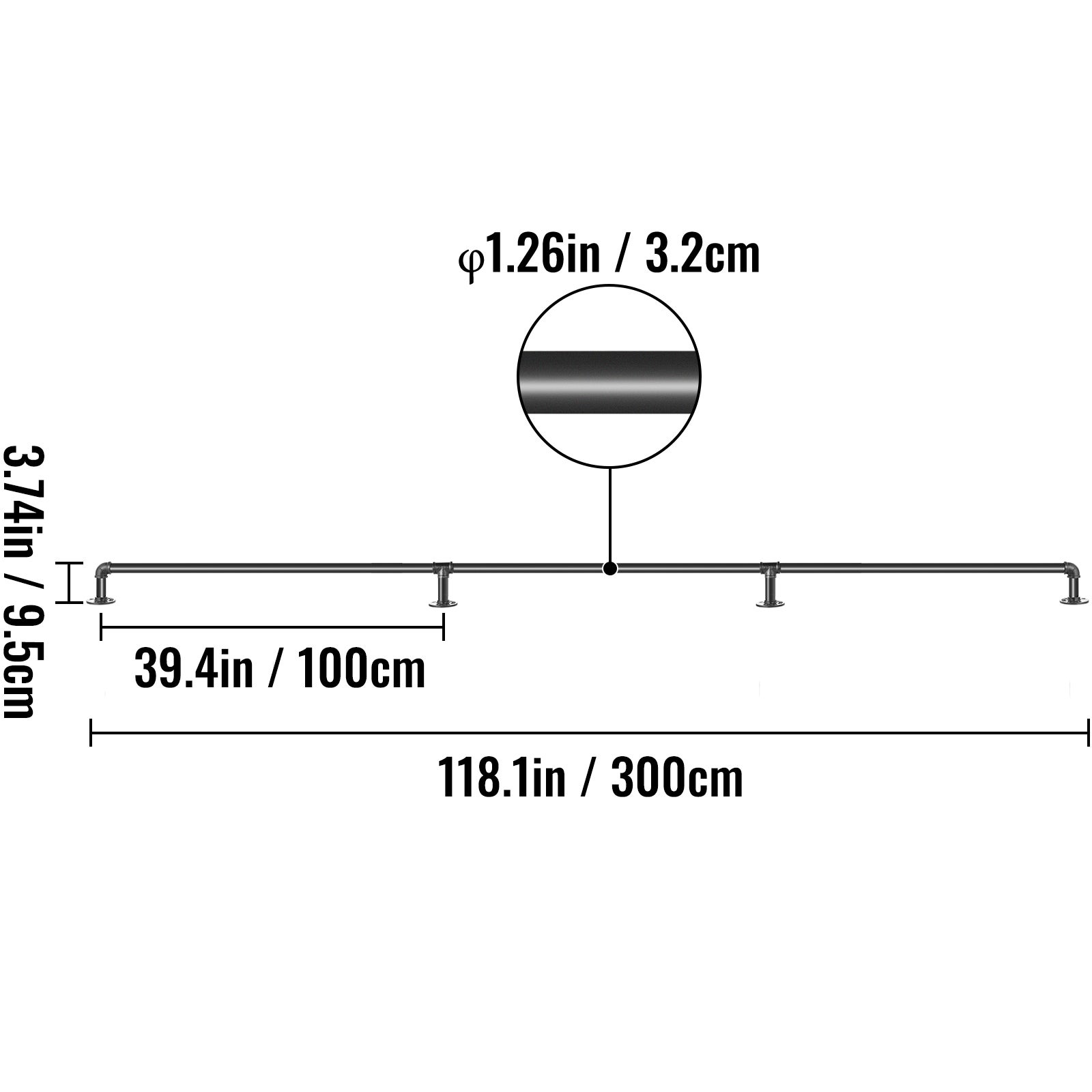 Main courante pour escaliers,SucceBuy main courante pour escaliers de 10 pieds,capacité charge 440LBS,main courante industrielle avec support mural - 2