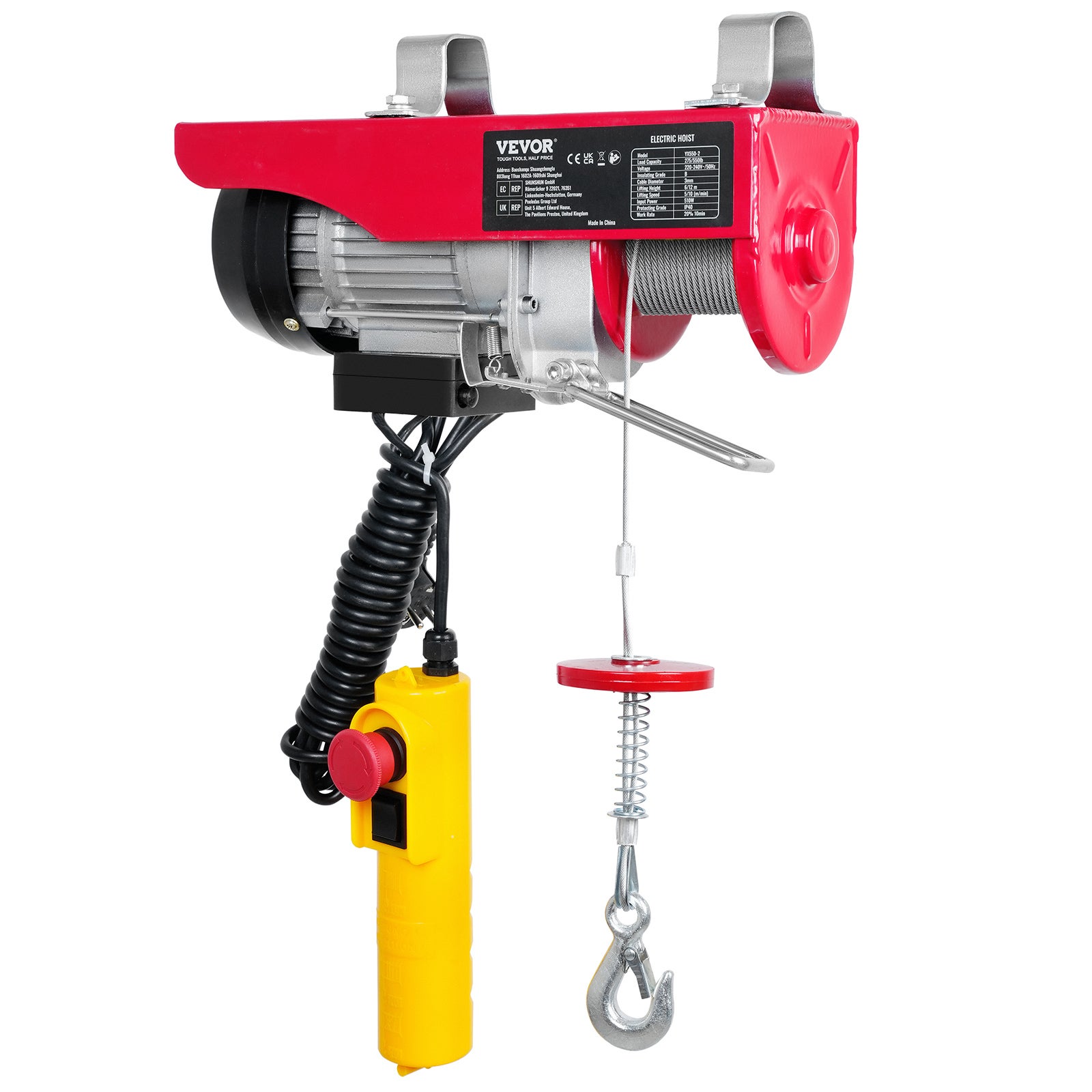 Treuil Palan électrique VEVOR 250 kg 510 W avec Télécommande Filaire 4 m, 10 m/min, Câble 12 m, Moteur Cuivre Pur pour Garages et Ateliers - 9