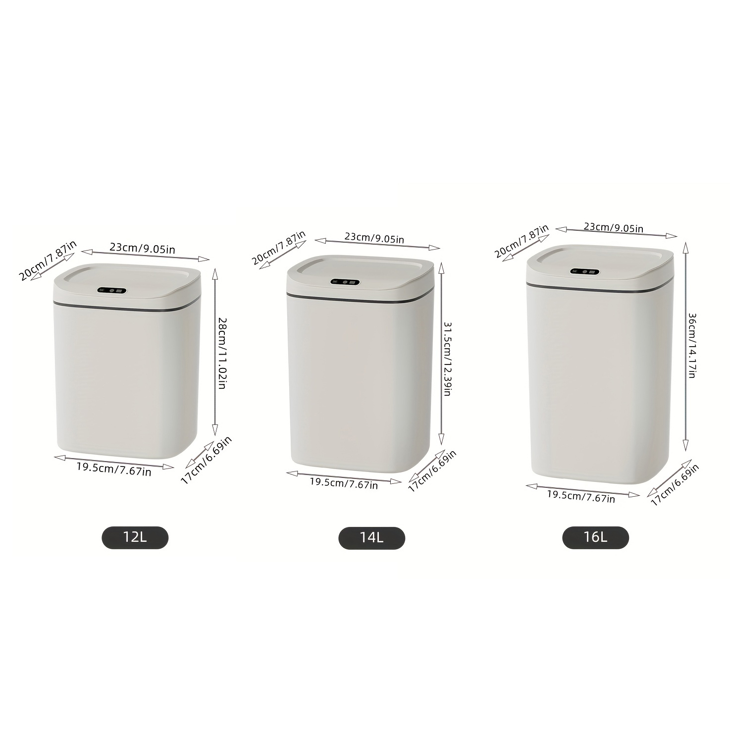 Set di 3 cestini per la spazzatura con sensore intelligente da 12L/14L/16L, cestino per la spazzatura professionale per casa, bagno, cucina - 9