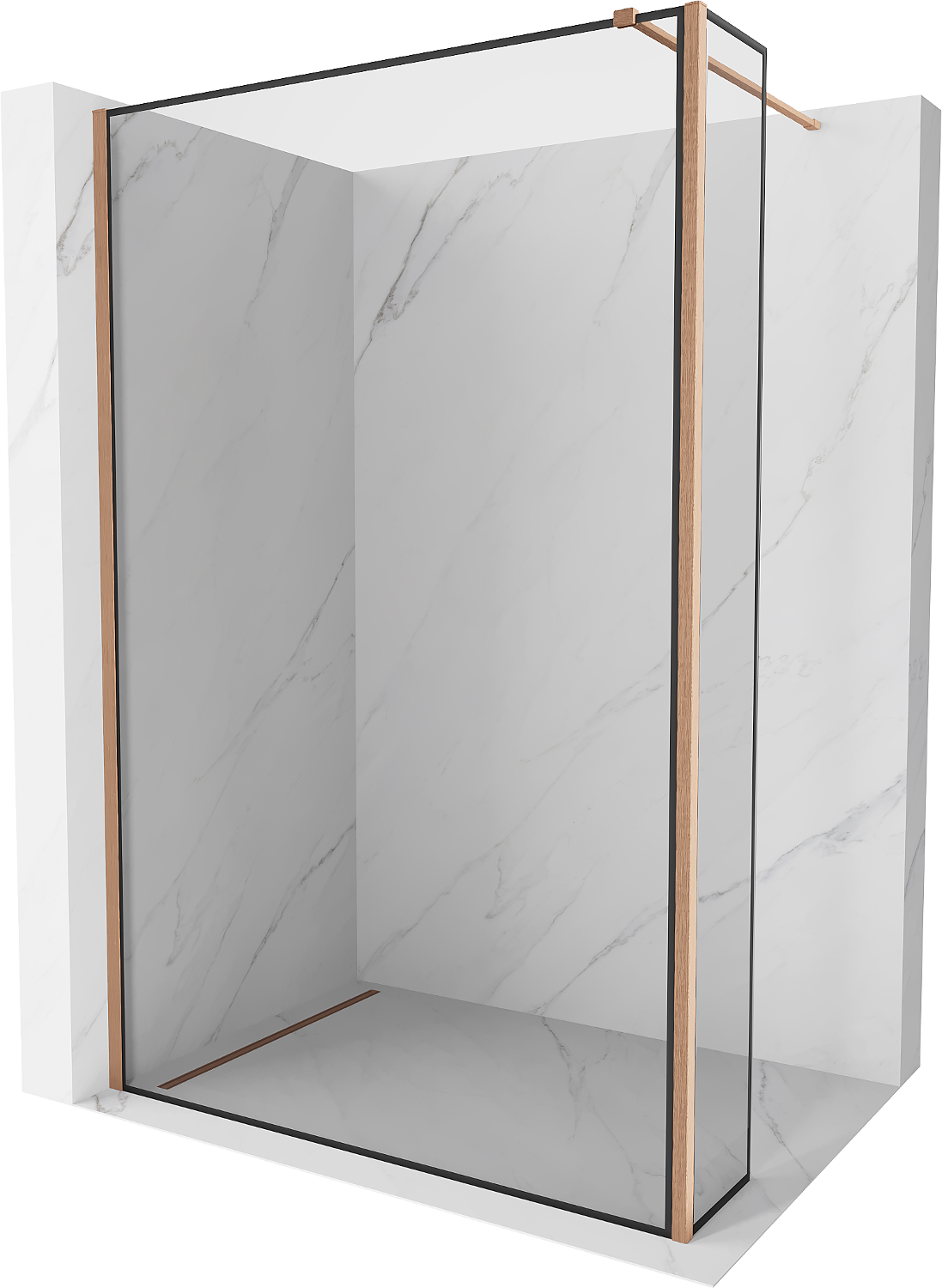 Mexen Kioto ścianka prysznicowa Walk-in 150 x 40 cm, czarna ramka, miedź szczotkowana - 800-150-212-65-70-040