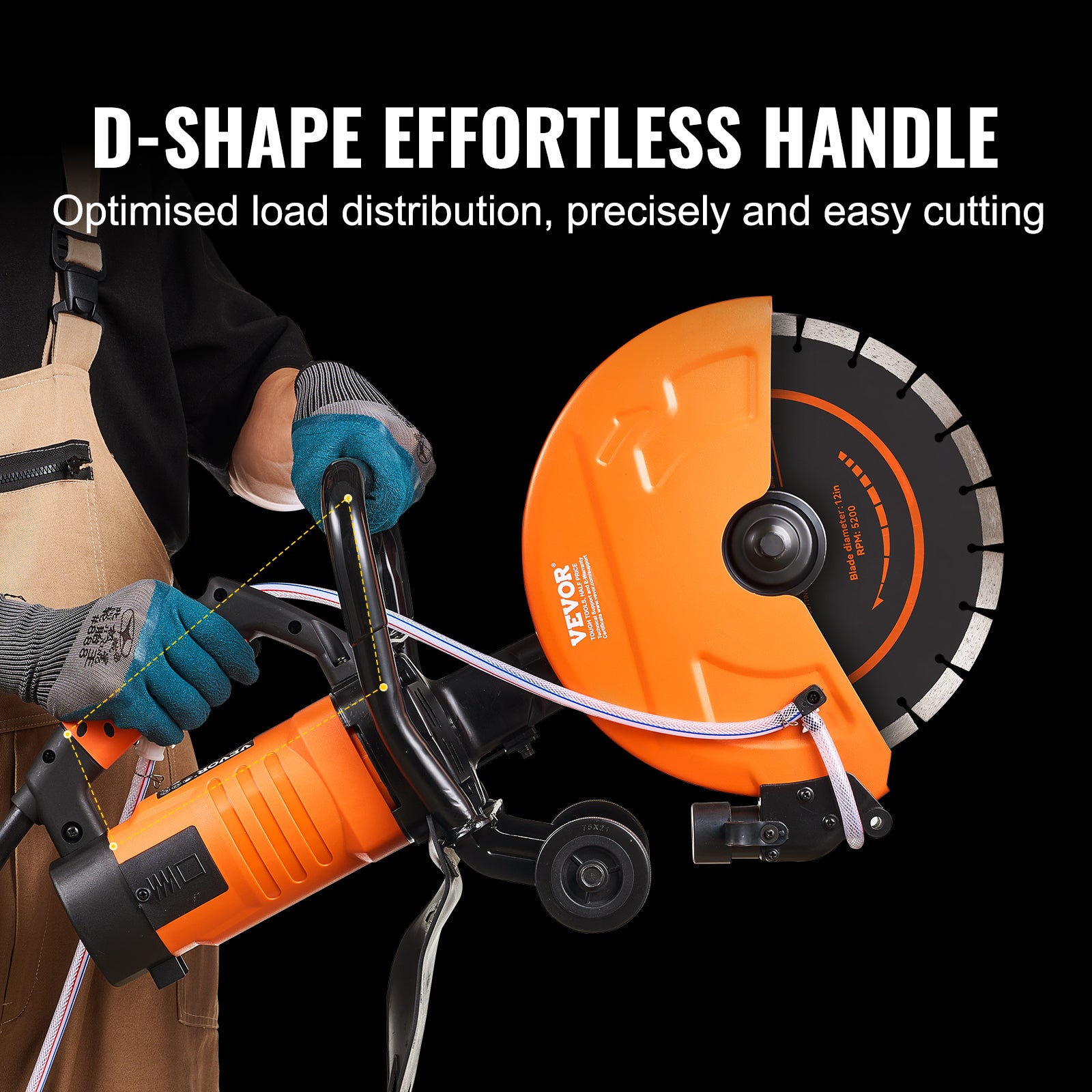 Scie à béton électrique,VEVOR 305mm,scie circulaire puissance élevée 2800W profondeur coupe114mm scie à disque humide/sec conduite d'eau,pompe à eau - 6