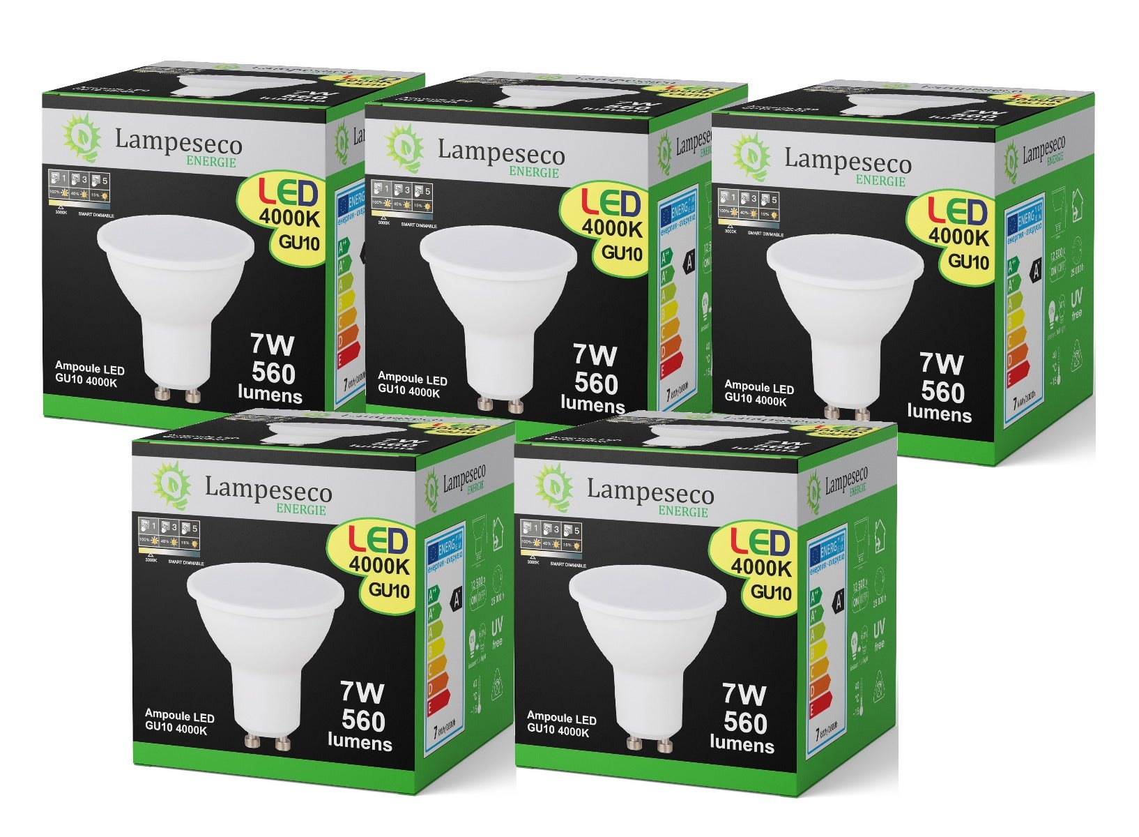 10 Spots Led 3-step Dimmable Sans Variateur 7w Eq.56w Blanc Chaud Finition Blanc 83161828
