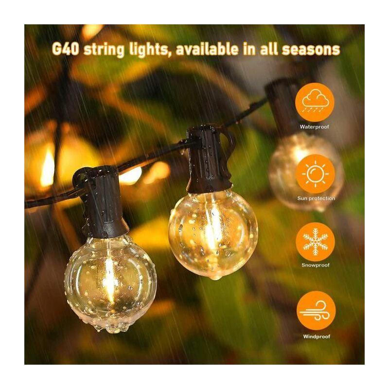 Cordão de luzes LED para exterior de 15 metros com 25 lâmpadas E27 G40, à prova d'água IP44, em plástico, ideal para jardim, quintal, pátio e Natal. - 3