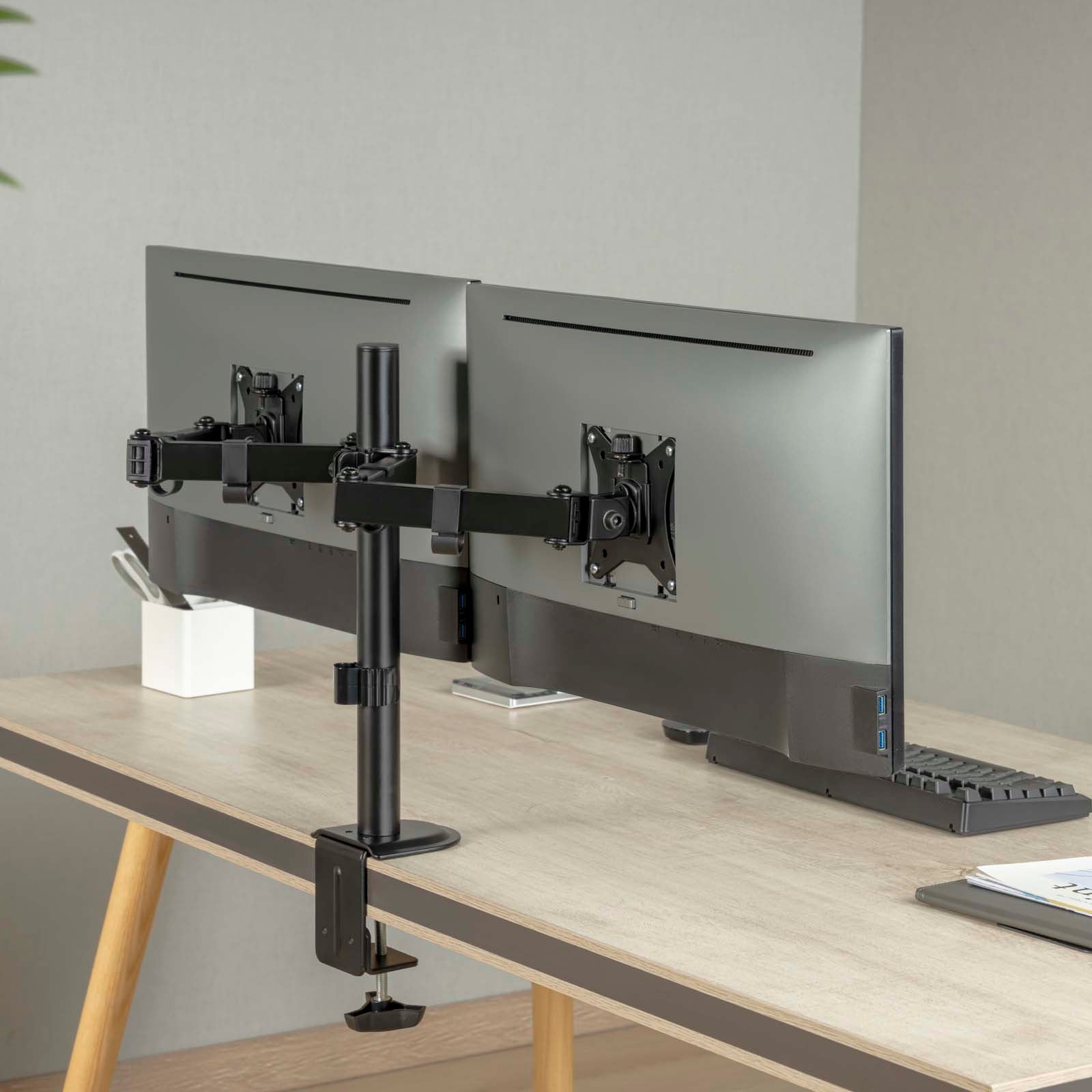 Support 2 Écrans Jusqu'à 32 Pouces 2x Ordinateur 9 Kg Ressort à gaz Fixation de table VESA 75/100 PC Bras Articulé Porte-Ordi Inclinaison… Wiltec - 2