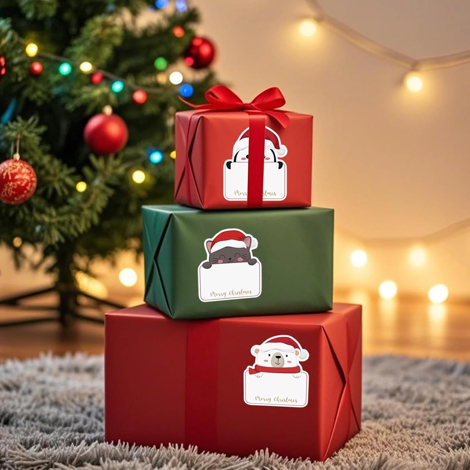 120 Pièces Etiquette Cadeau Noel, Autocollant Noel Étiquettes Cadeaux pour Étiquetage, Autocollantes Nominatifs Motif Animaux - 3