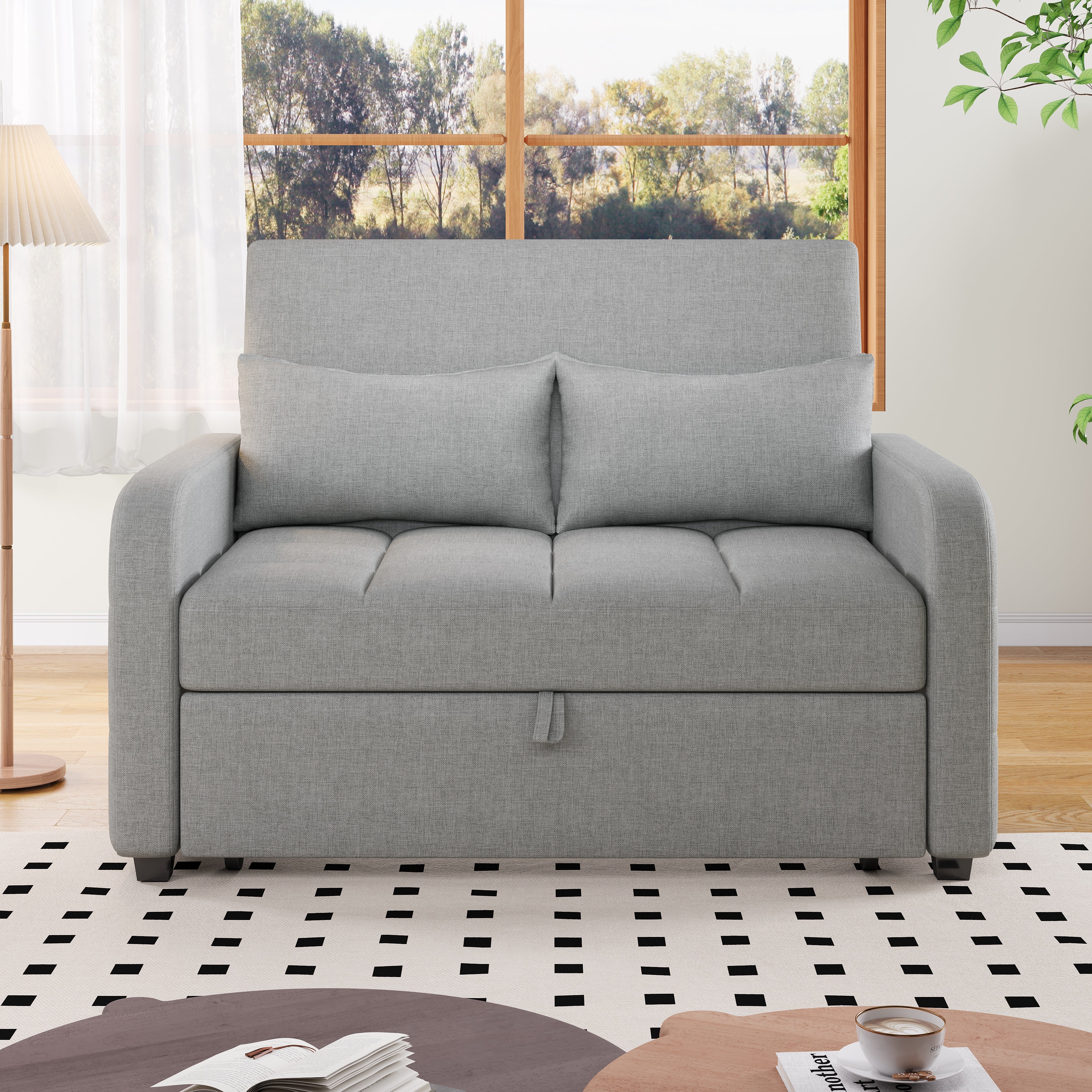 Canapé convertible 127x75x94 cm - Canapé dossier réglable - Avec 2 coussins - Gris foncé - 2