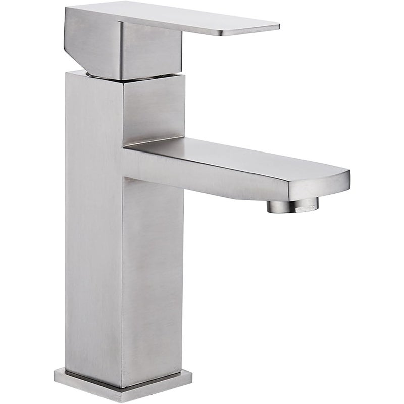 Bateria łazienkowa, jednouchwytowa bateria do ciepłej i zimnej wody ze stali nierdzewnej, w zestawie 2 węże, bateria umywalkowa