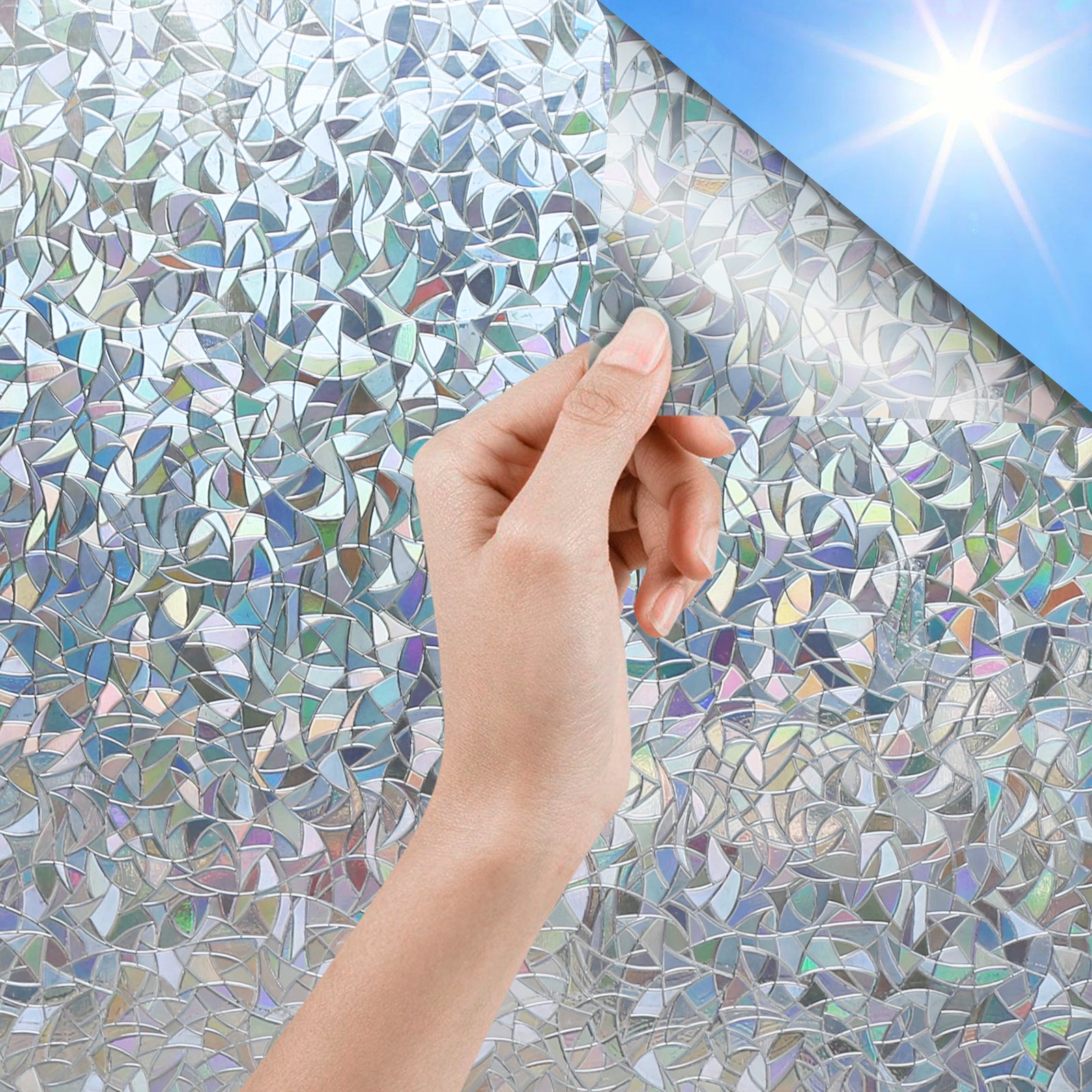 2x Folia okienna elektrostatyczna z efektem tęczy, dekoracyjna folia okienna anty-podglądająca, folia okienna 3D anty-UV, 60x200 cm