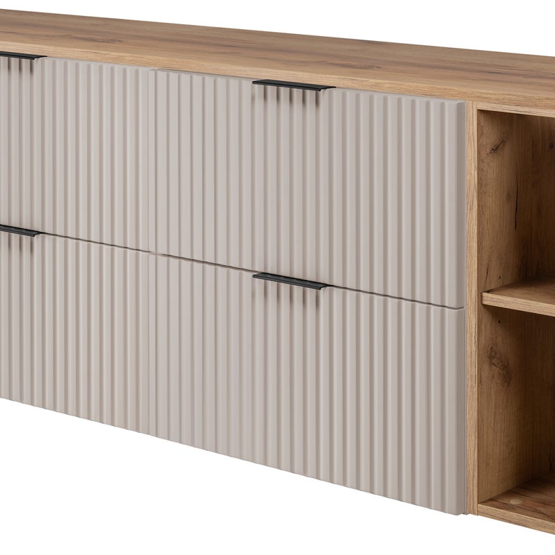 Zestaw łazienkowy FLOW 160 cm kaszmir z regałami dąb craft blat w zestawie