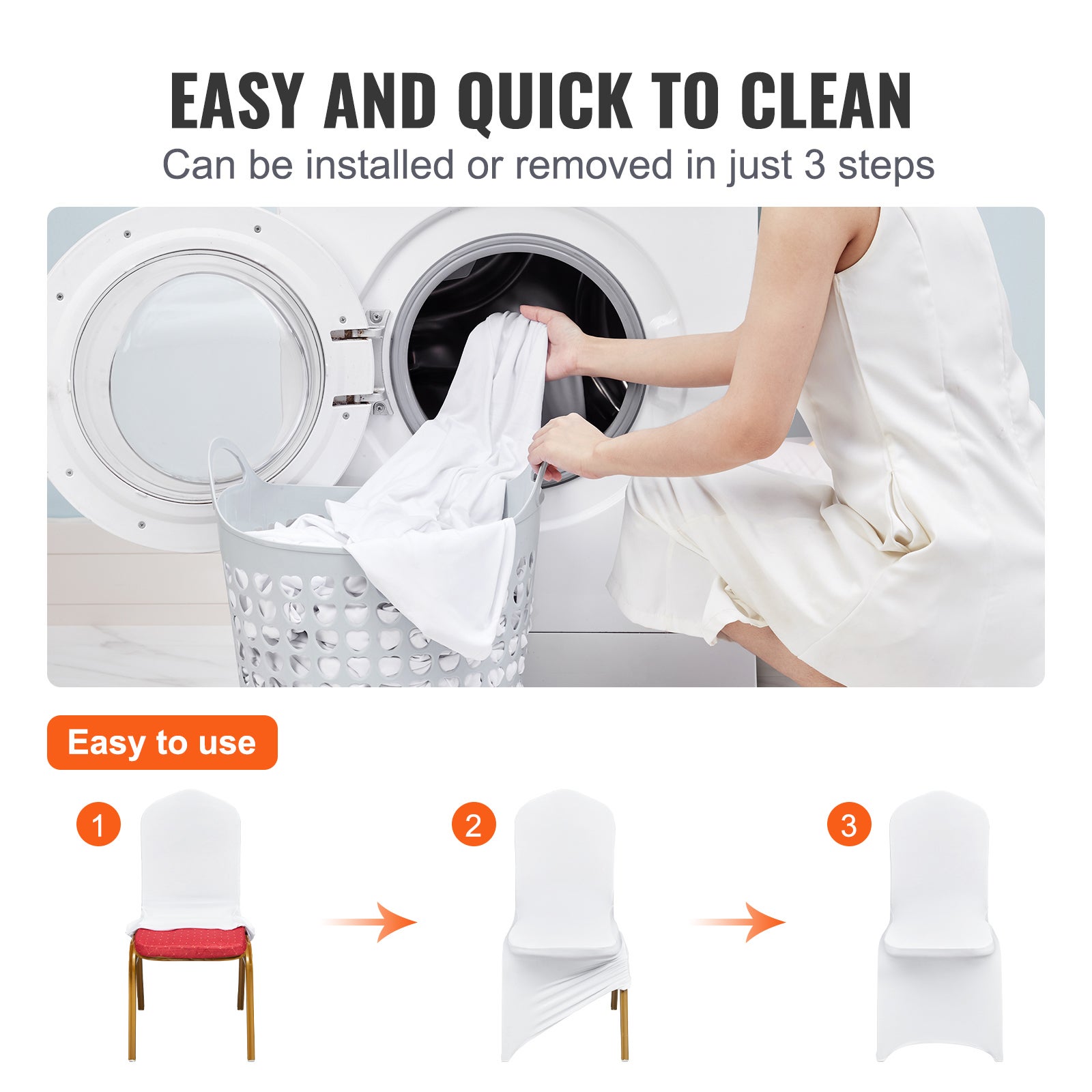 Housses de chaise extensible,SucceBuy ajustement universel,amovibles et lavables,200 pièces blanches pour mariages,vacances et plus - 6