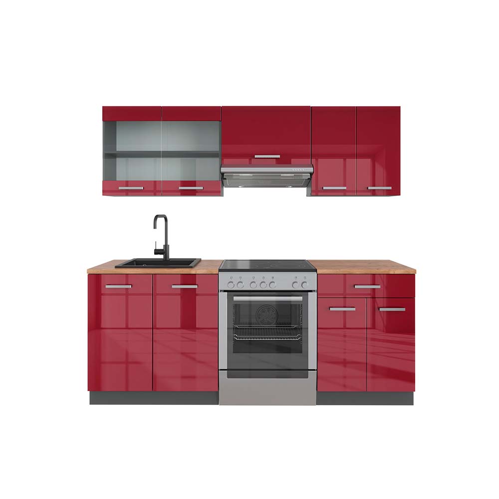 Vicco Aneks kuchenny R-Line, Czerwony wysoki połysk/antracyt, 200 cm , BP Dąb