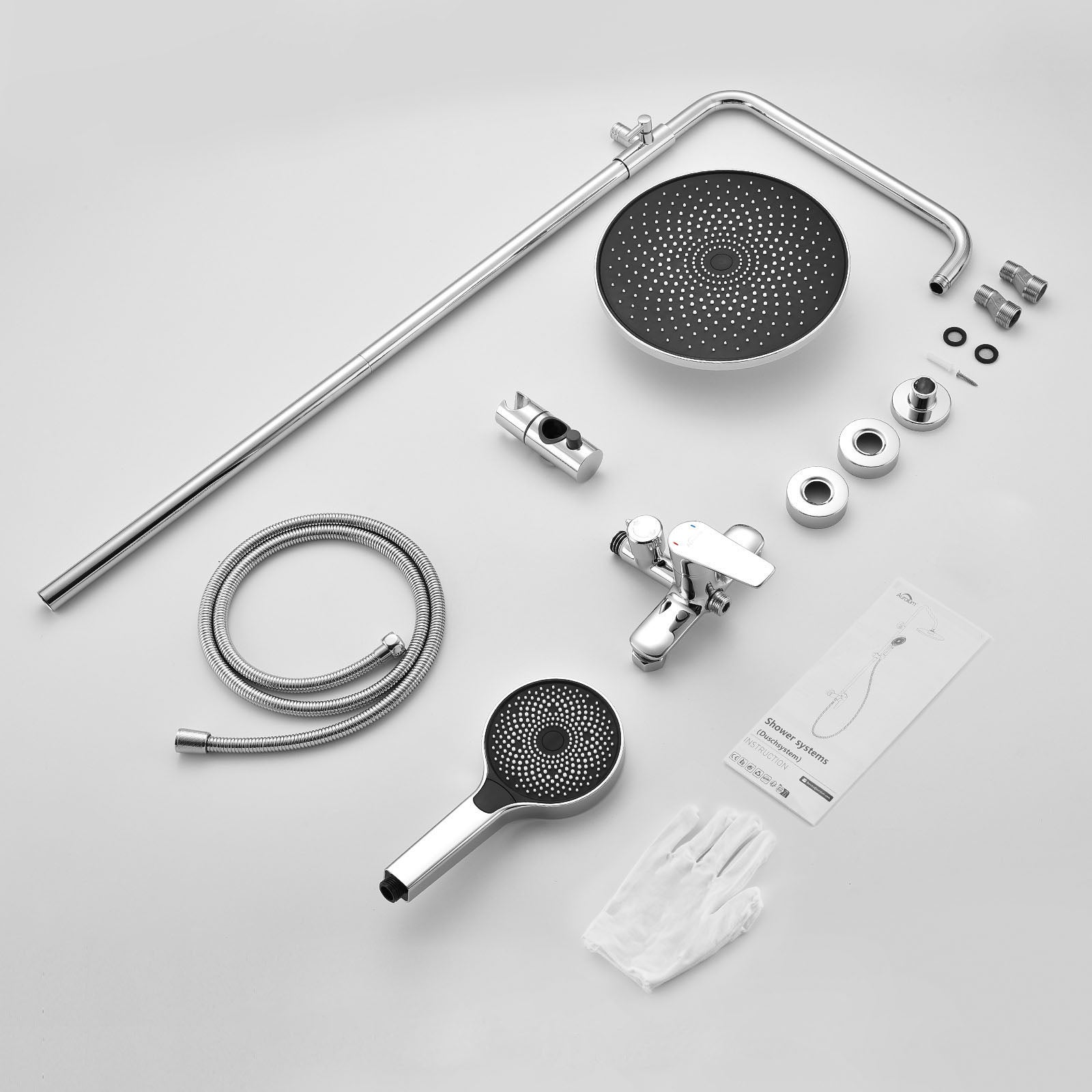 Colonne de Douche Mécanique Chromé,Ensemble Douche Ronde,Tête Douche10 Pouces,Douchette avec 3 Jets D'eau,Hauteur Réglable103-139 cm,EU Modèle - 5