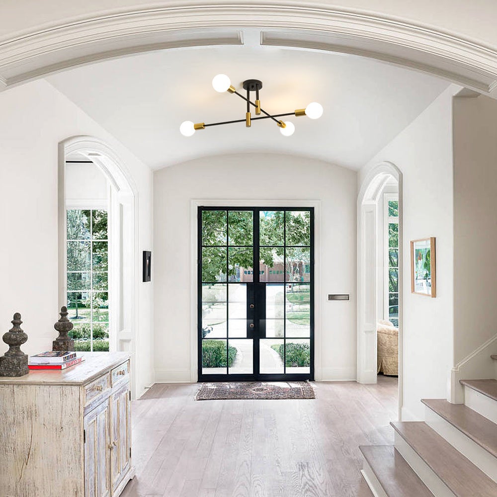 GLAMARIS Plafonnier Lustre Noir Industriel 4 Lumières,E27 Sans Ampoule,71x71x26.5cm,Éclairage Décoratif pour Salon,Chambre et Salle à Manger - 9