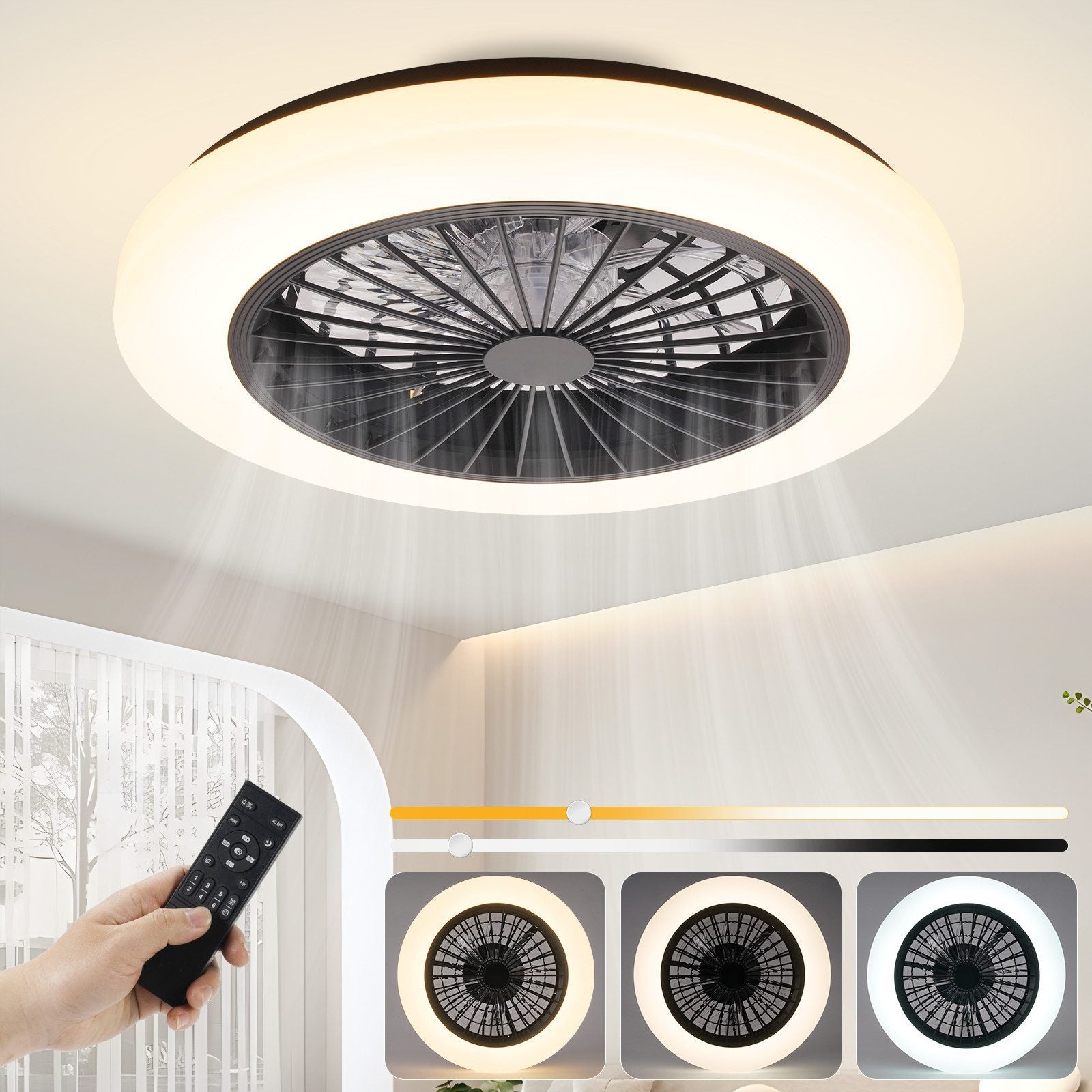 ZMH Ventilateur de plafond LED blanc avec éclairage 6 vitesses- Ventilateur silencieux 40W avec télécommande et variateur - 9