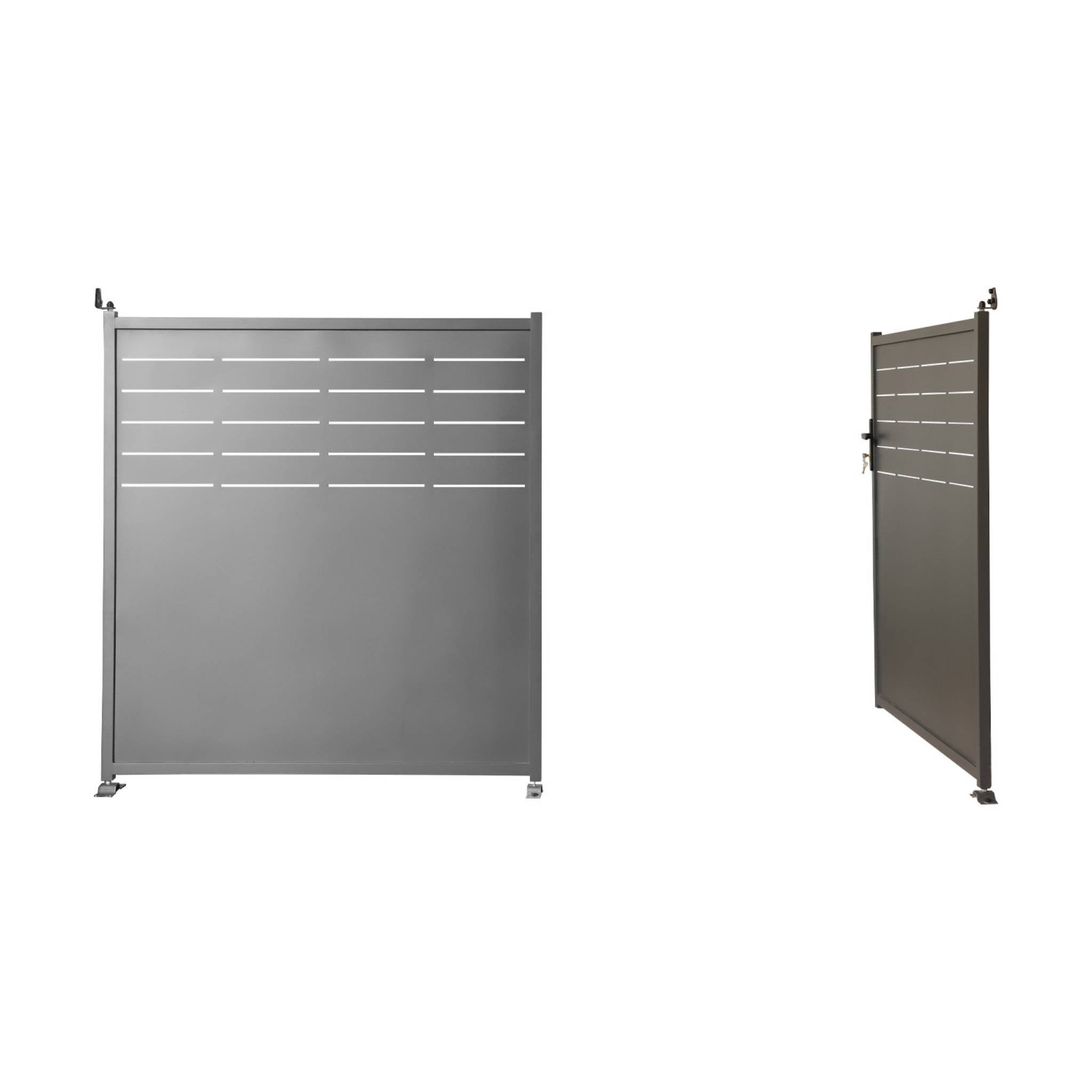 Portail de jardin acier galvanisé anthracite 2 portes avec serrure et poignée. fixation mur et sol - Axis AXIS - 3