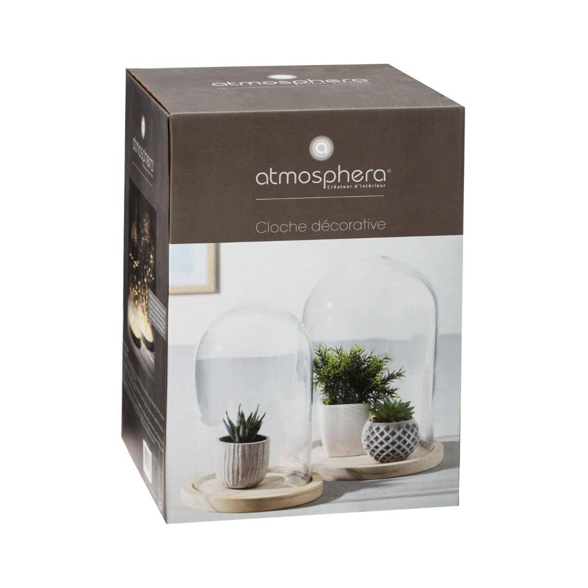 Cloche verre et bois - transparent - H26 cm - Atmosphera créateur d'intérieur - 2