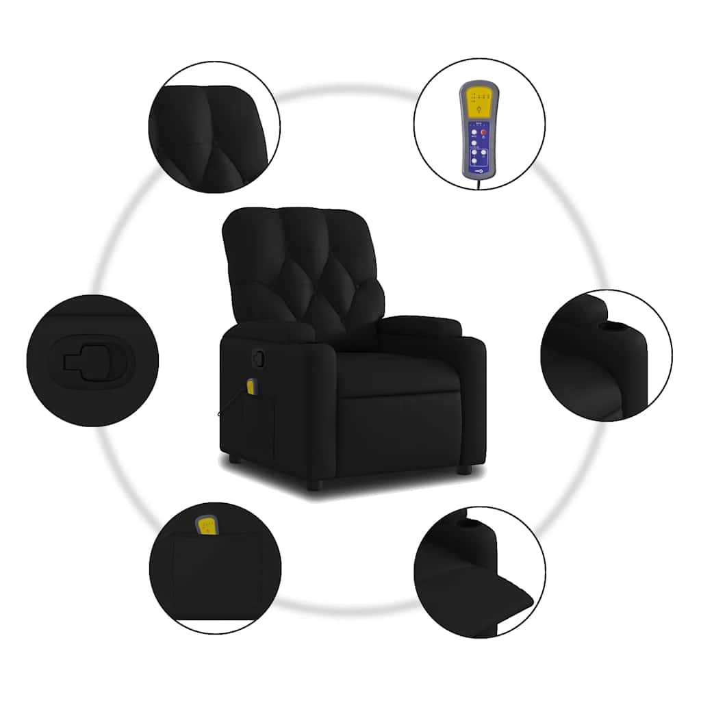Fauteuil de Salon，Chaise，Fauteuil de massage inclinable noir similicuir - 6