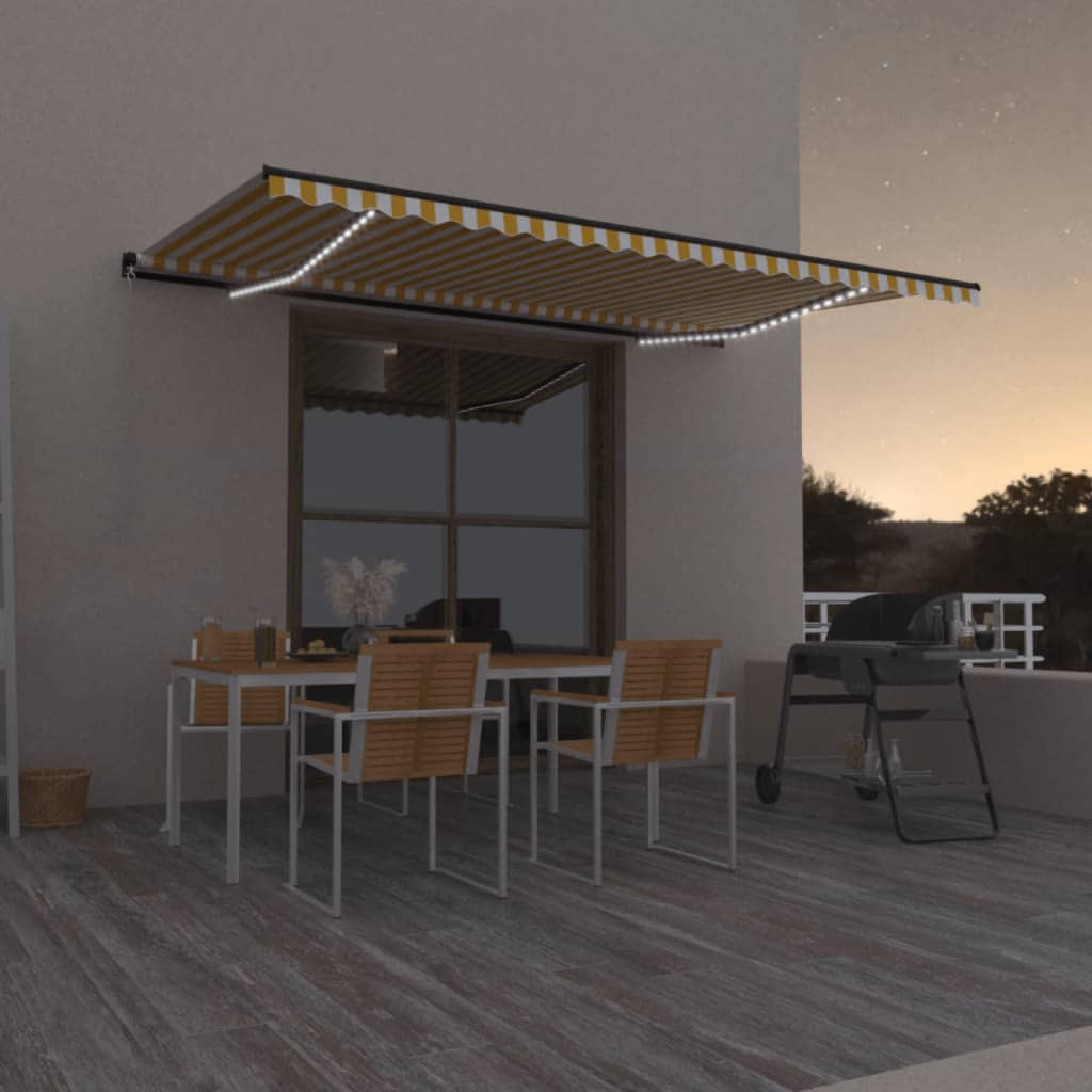 Ręcznie zwijana markiza z LED, 500x350 cm, żółto-biała vidaXL