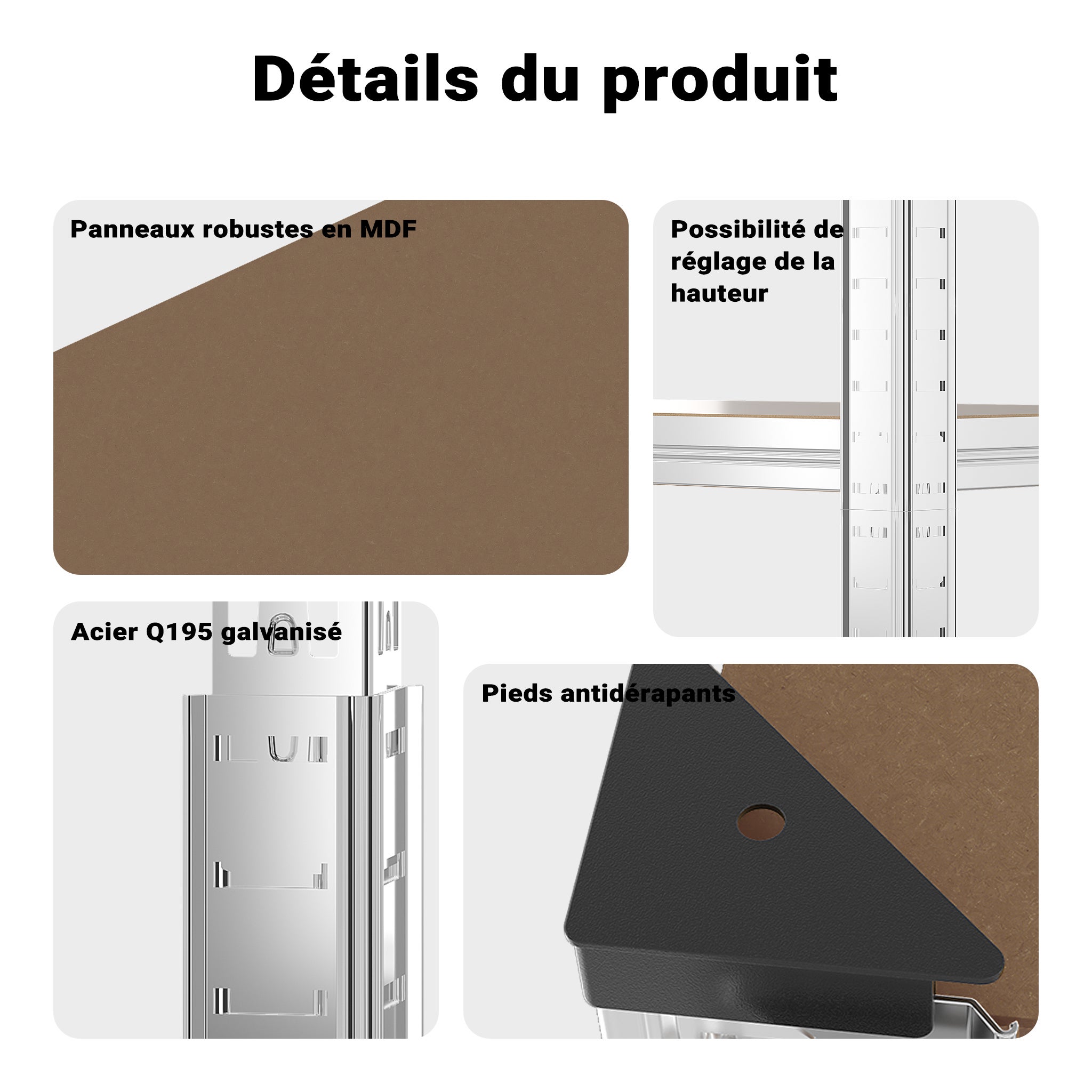 Rayonnage d‘atelier Charge lourde Etagères enfichables de coin Kit Etagères de cave Stockage - 6