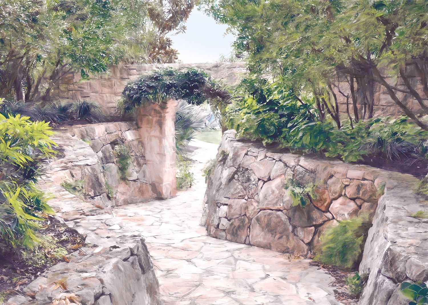 Fotomural jardín tropical beige y verde - 350 x 250 cm - komar