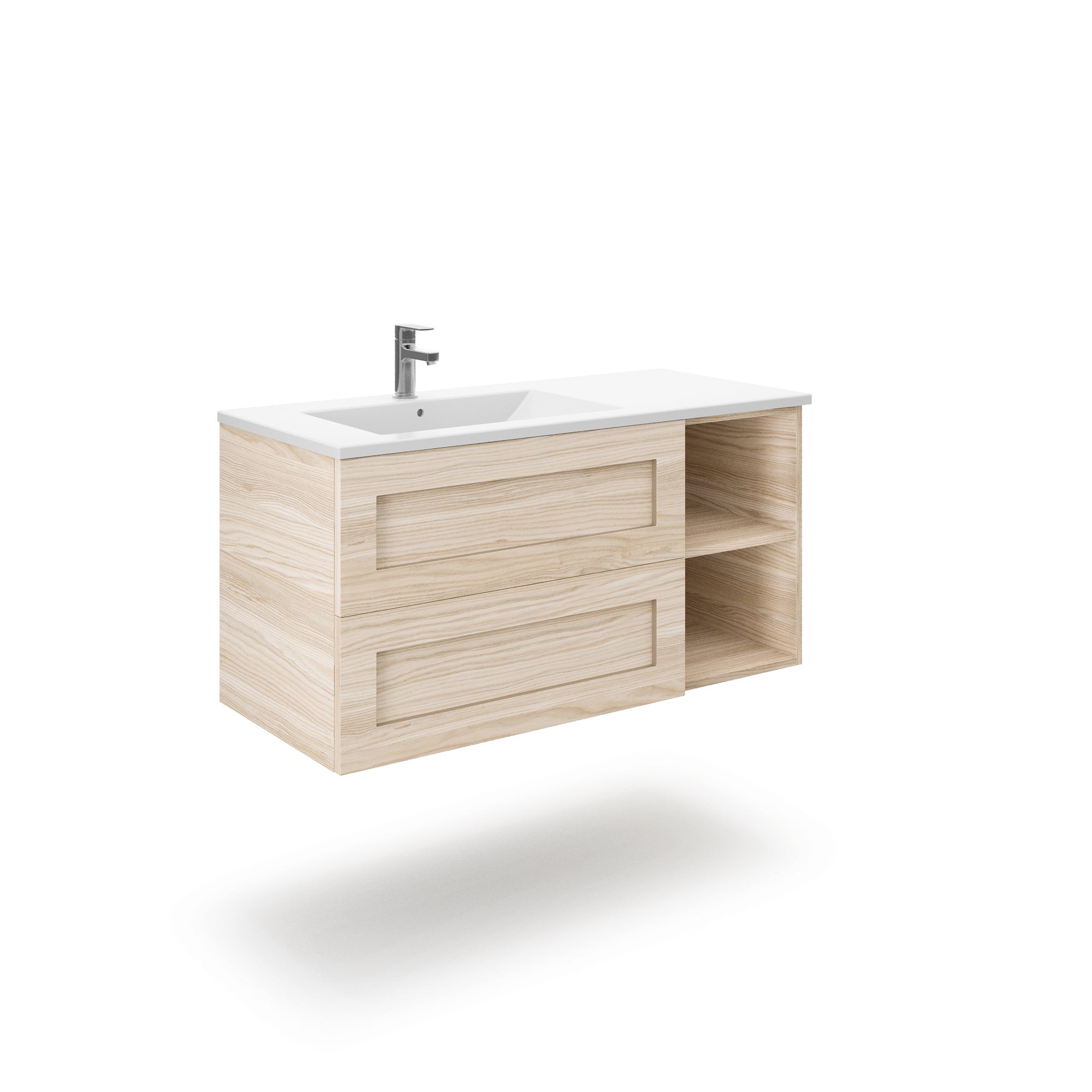 Mobile bagno 100 cm sospeso con 2 ante e lavabo incasso | Kamalu Colore Mobile Finitura Legno Marrone - 8702