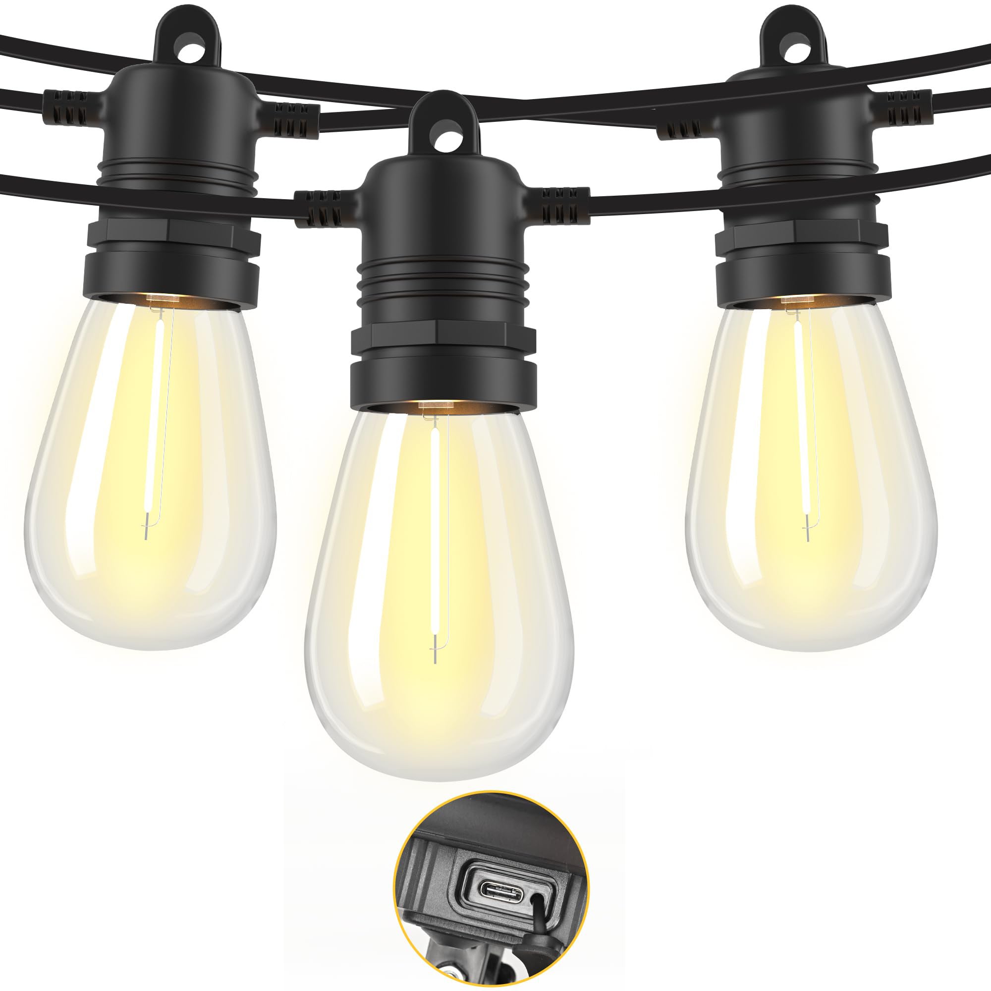 Zewnętrzna solarna girlanda LED, dekoracyjna girlanda na kemping, ciepłe światło, żarówka S14, 17 metrów, 15 świateł
