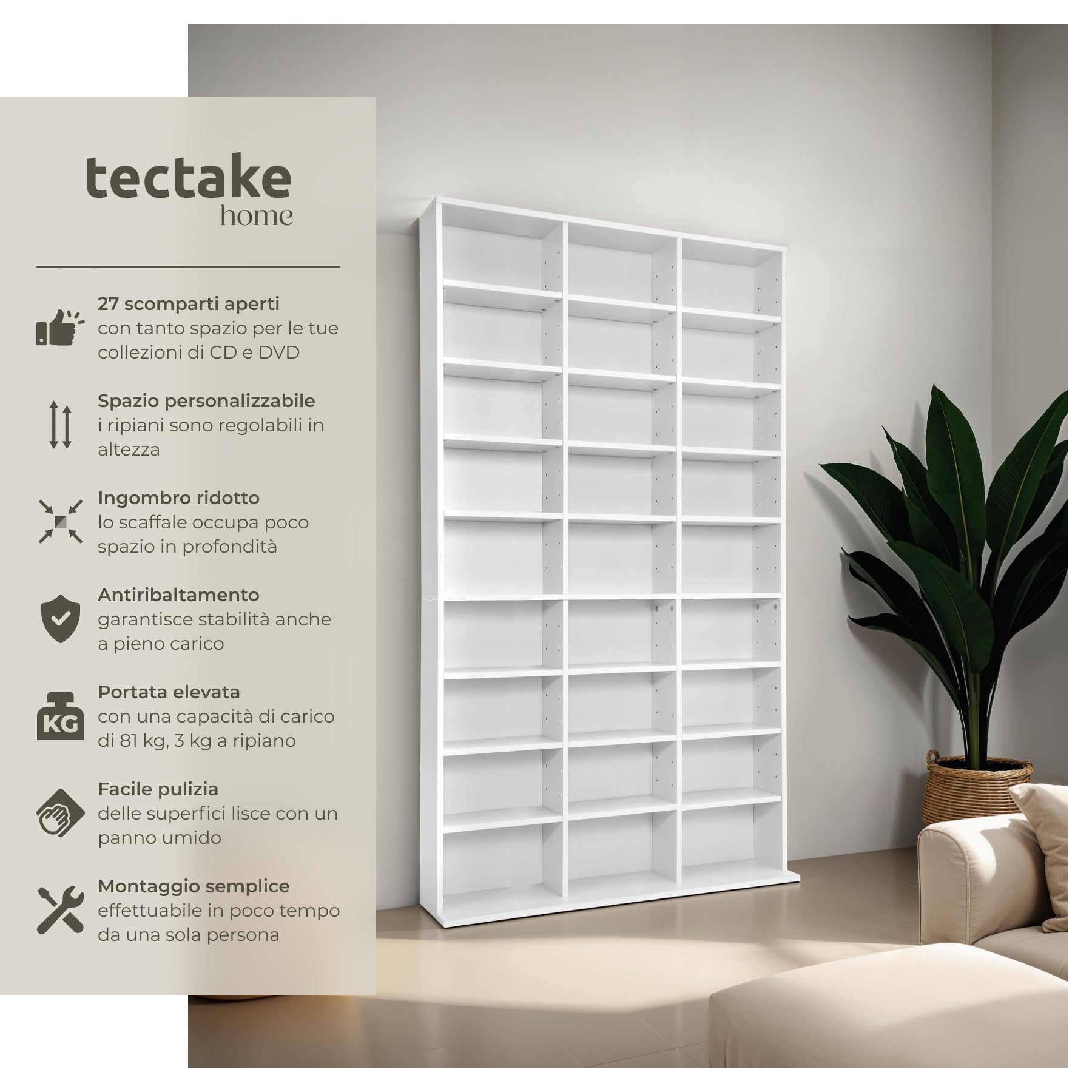 Scaffale in legno MDF per DVD CD 180 x 102 x 23,5 cm TECTAKE - 2
