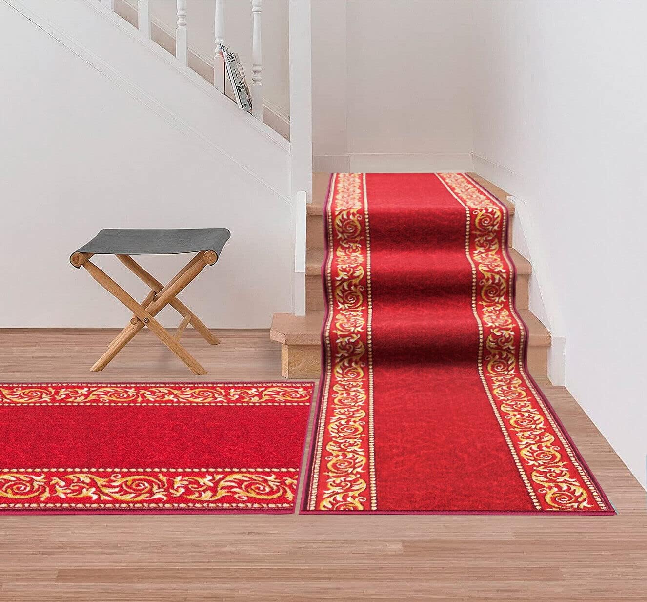 Coureur d'escalier Antidérapant Bordé Entrée Couloir Pas Cuisine Style Baroque Bordeaux 67x140 cm - 7