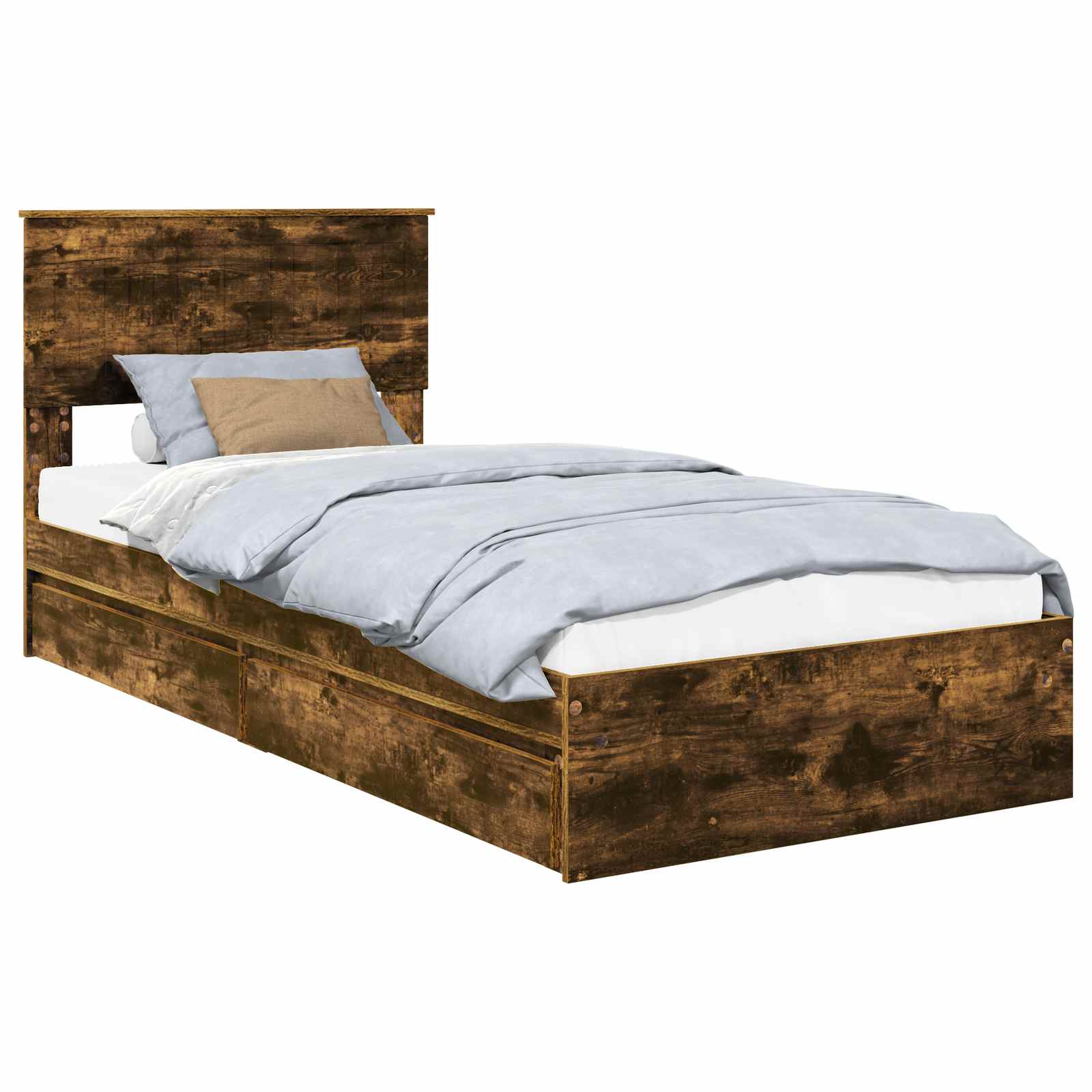 Lit de rangement chêne fumé 90 x 200 cm en panneau de bois - 2