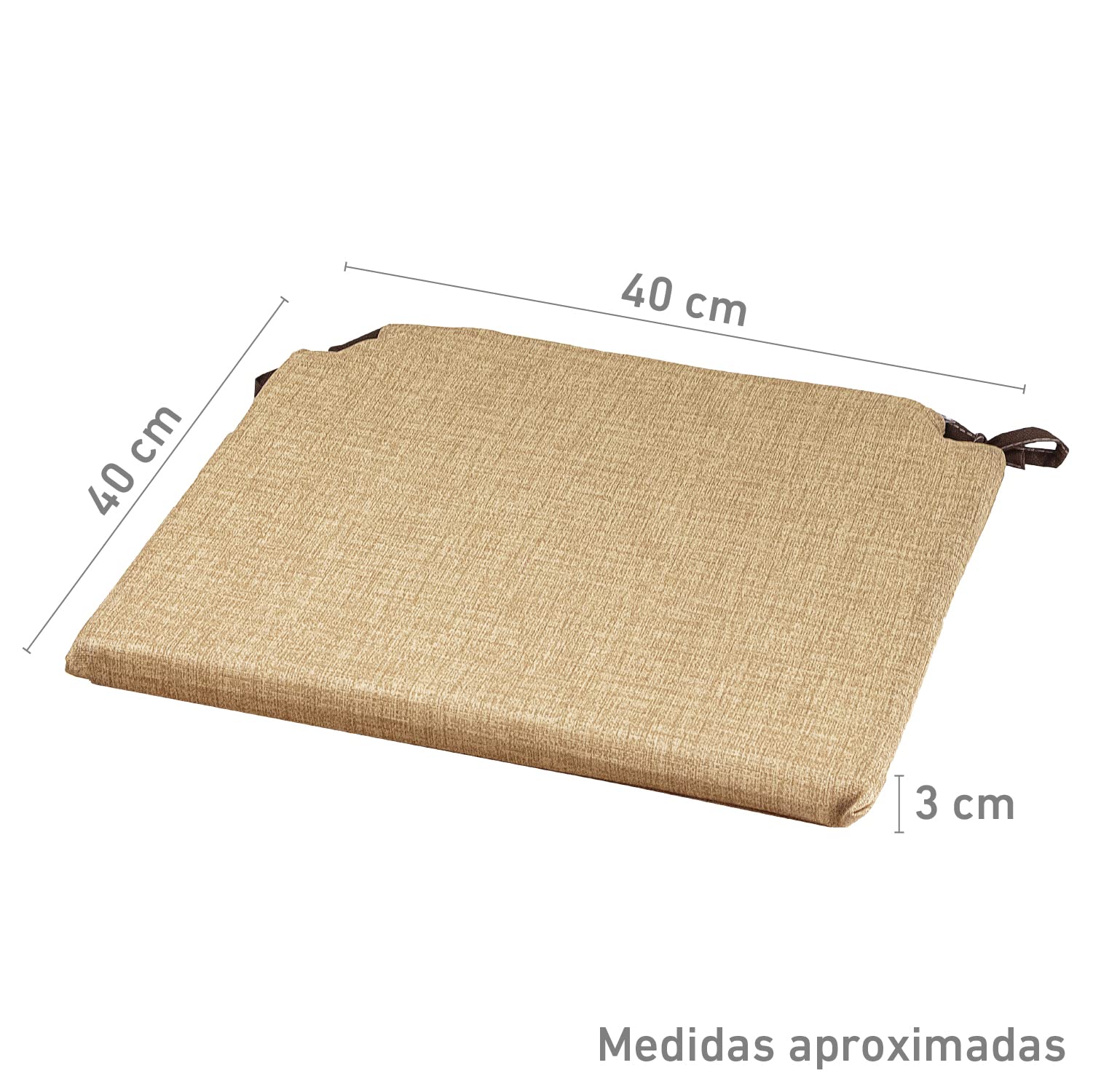 TIENDA EURASIA® Pack 4 Cojines para Sillas, 2 Cintas de Sujeción, Interiores y Exteriores, 40x40x3 cm, Beige - 2