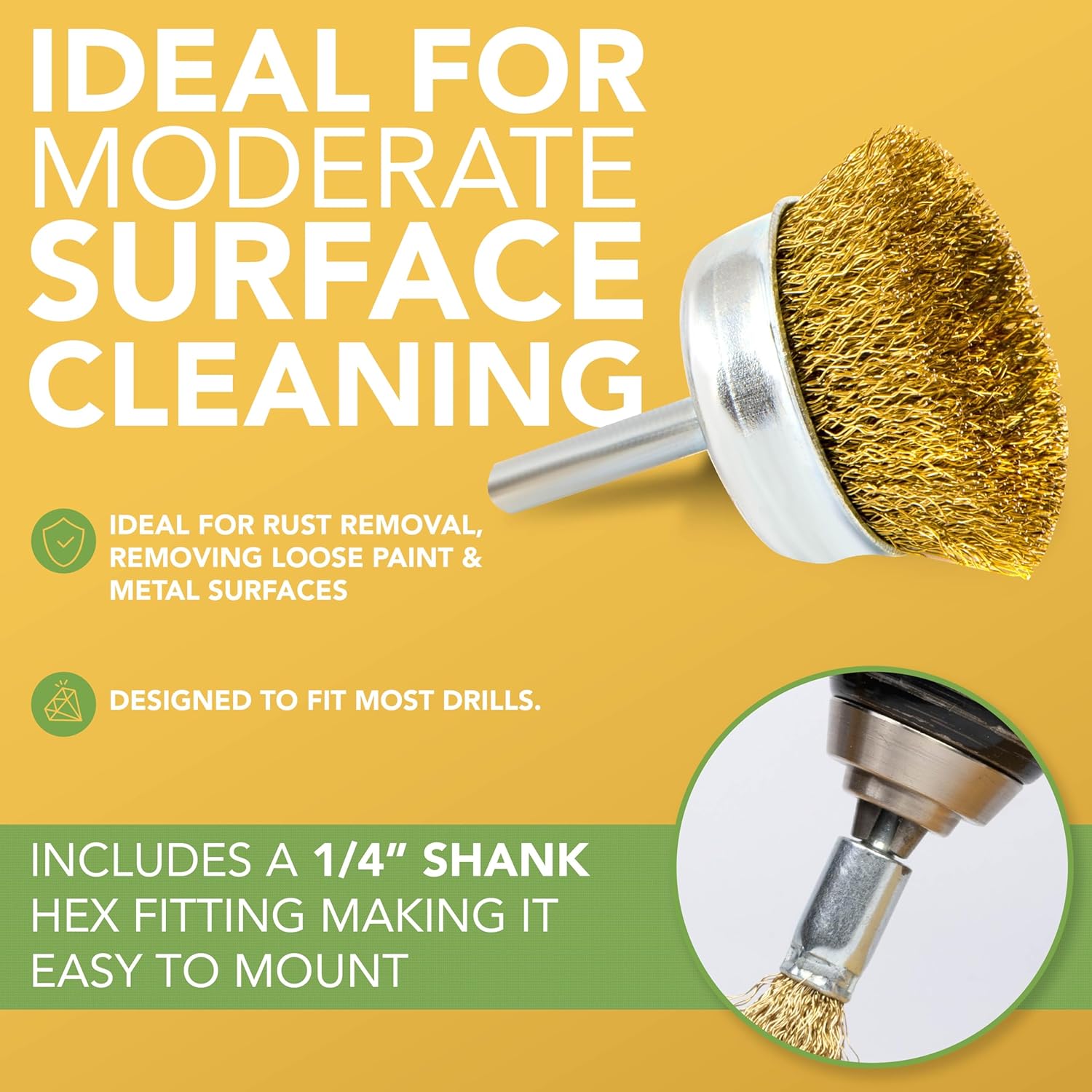 Spazzola metallica per trapano - Set di 9 spazzole per trapano per pulizia, rimozione della ruggine, lucidatura e sverniciatura - 3