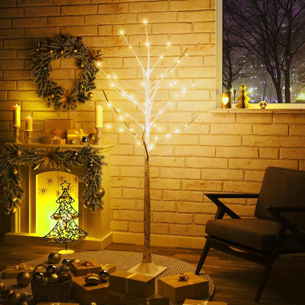 Abedul artificial blanco con 96 LEDs blanco cálido 180 cm vidaXL ...