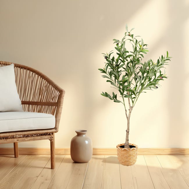 Albero Di Ulivo Artificiale 2,1 Mt - Pianta Finta Per Interni Con Vaso Nero - Decorazione Casa