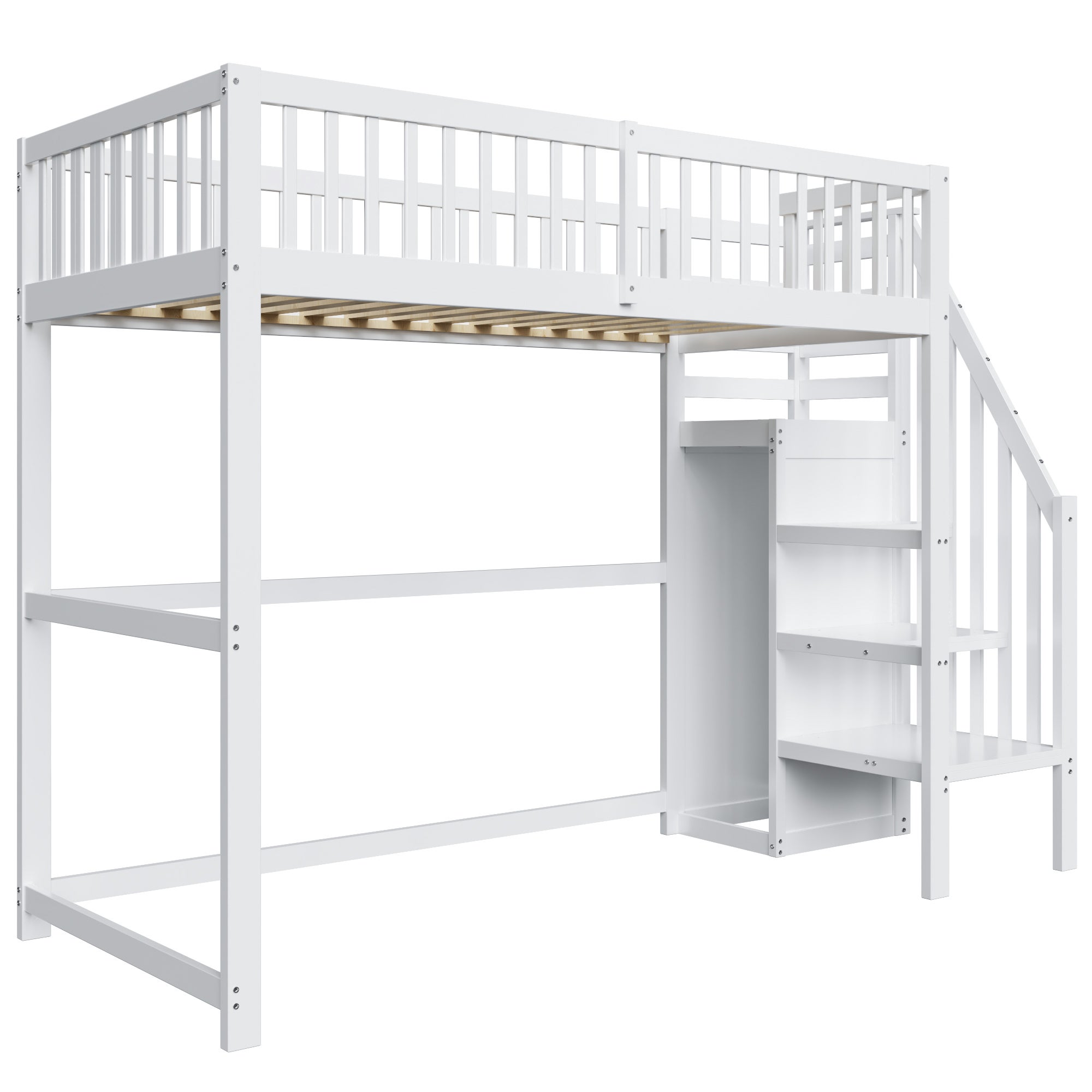 Lit mezzanine 90x200cm en bois - avec une armoire - Blanc - 8