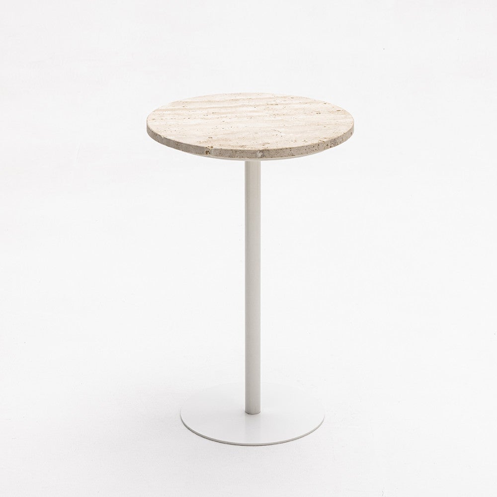 Rito - Table d'appoint en métal et travertin ø35cm - Beige - 5