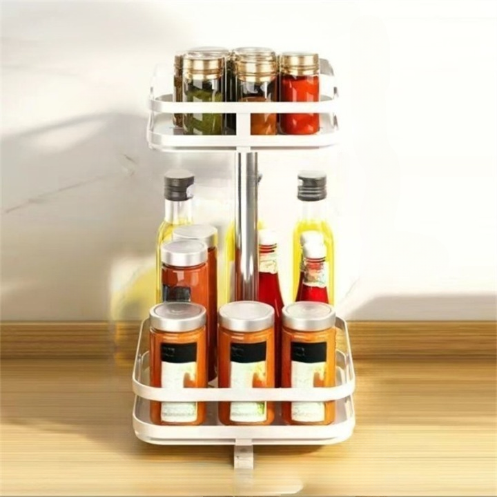 Półka na przyprawy na blacie kuchennym, obrotowa, metalowa, regulowana wysokość, 2 poziomy, kwadratowa, biała, 24*24*43,5 cm