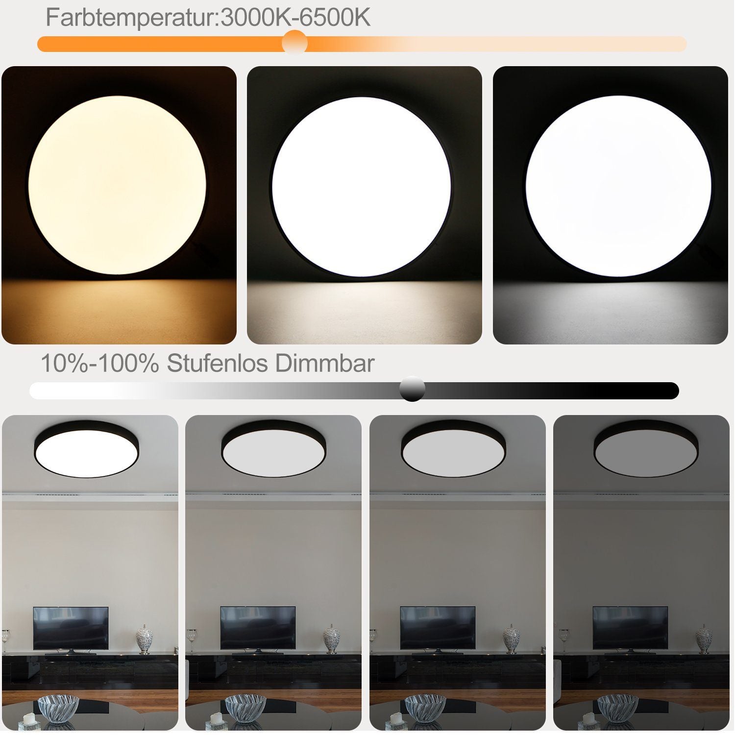 NETTLIFE Plafón LED regulable con mando a distancia 36W lámpara de baño negro IP44 impermeable plano 37cm redondo - 4