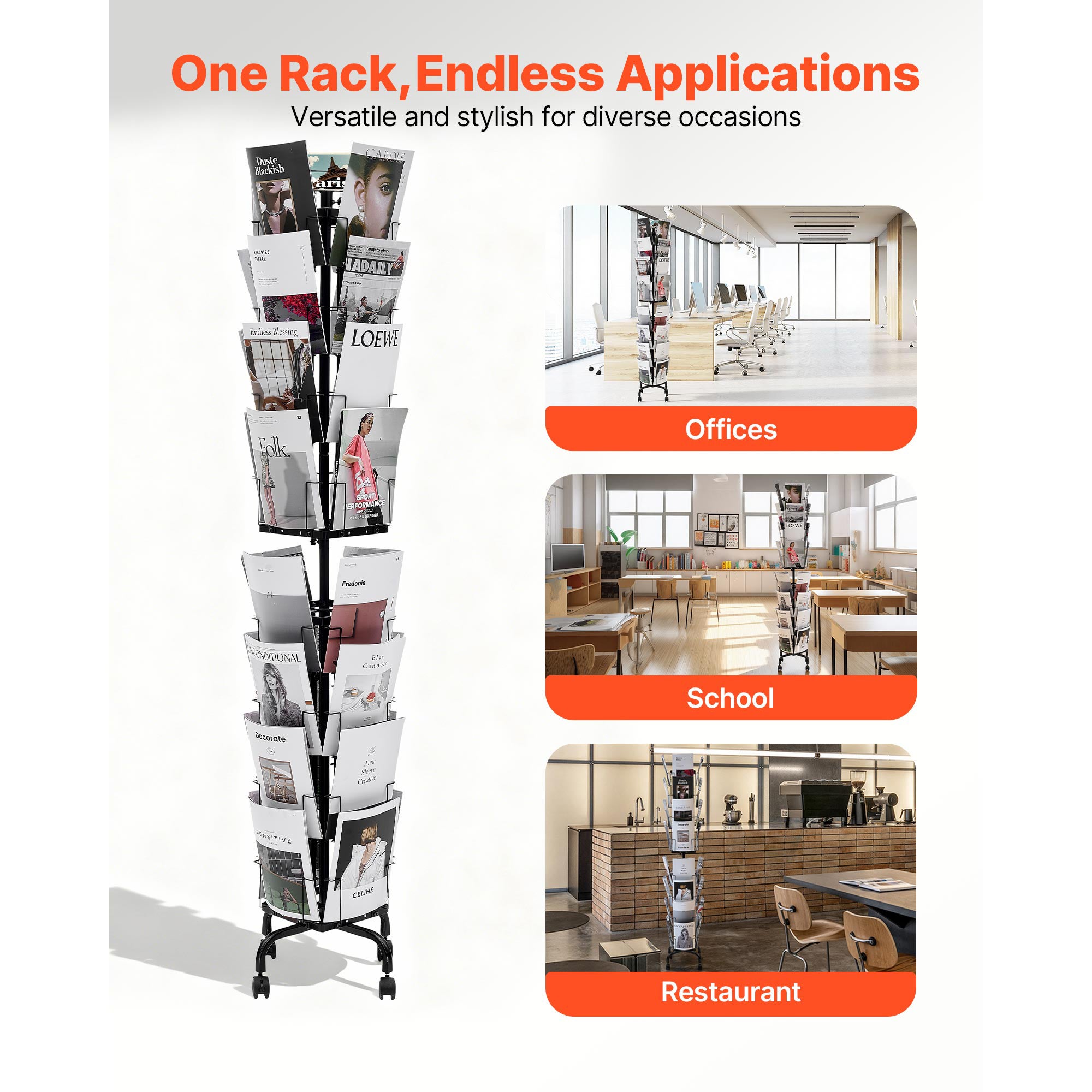 Presentoir rotatif SucceBuy 32 pochettes pour cartes postales et de vœux, ideal pour expositions, bureaux, salons et magasins, equipe de 4 roulettes - 6