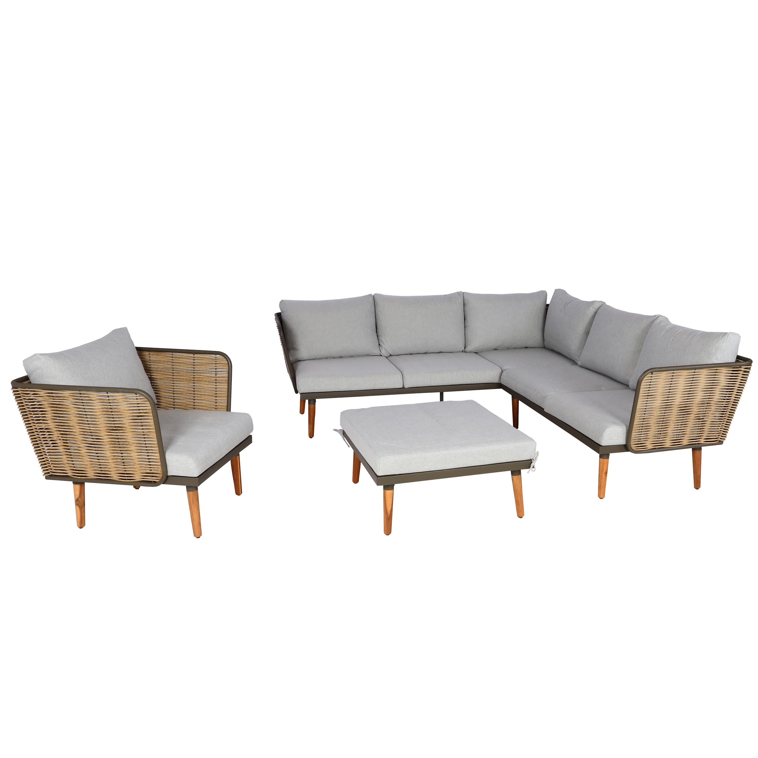 Zestaw ogrodowy HWC-L31, zestaw wypoczynkowy Sofa Outdoor, Spun Poly Metal Poly-Rattan z certyfikatem MVG ~ jasnoszary