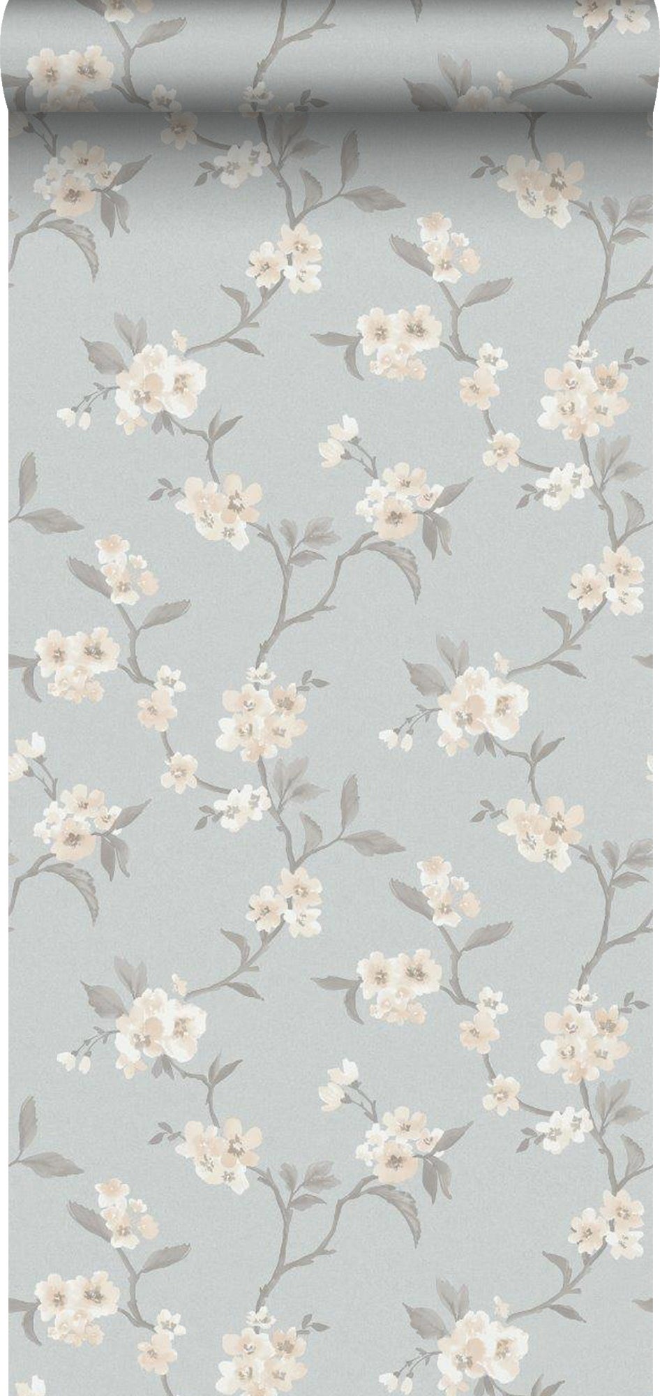Tapeta kwiaty szaro-niebieskim - 53 cm x 11.2 m - BORASTAPETER