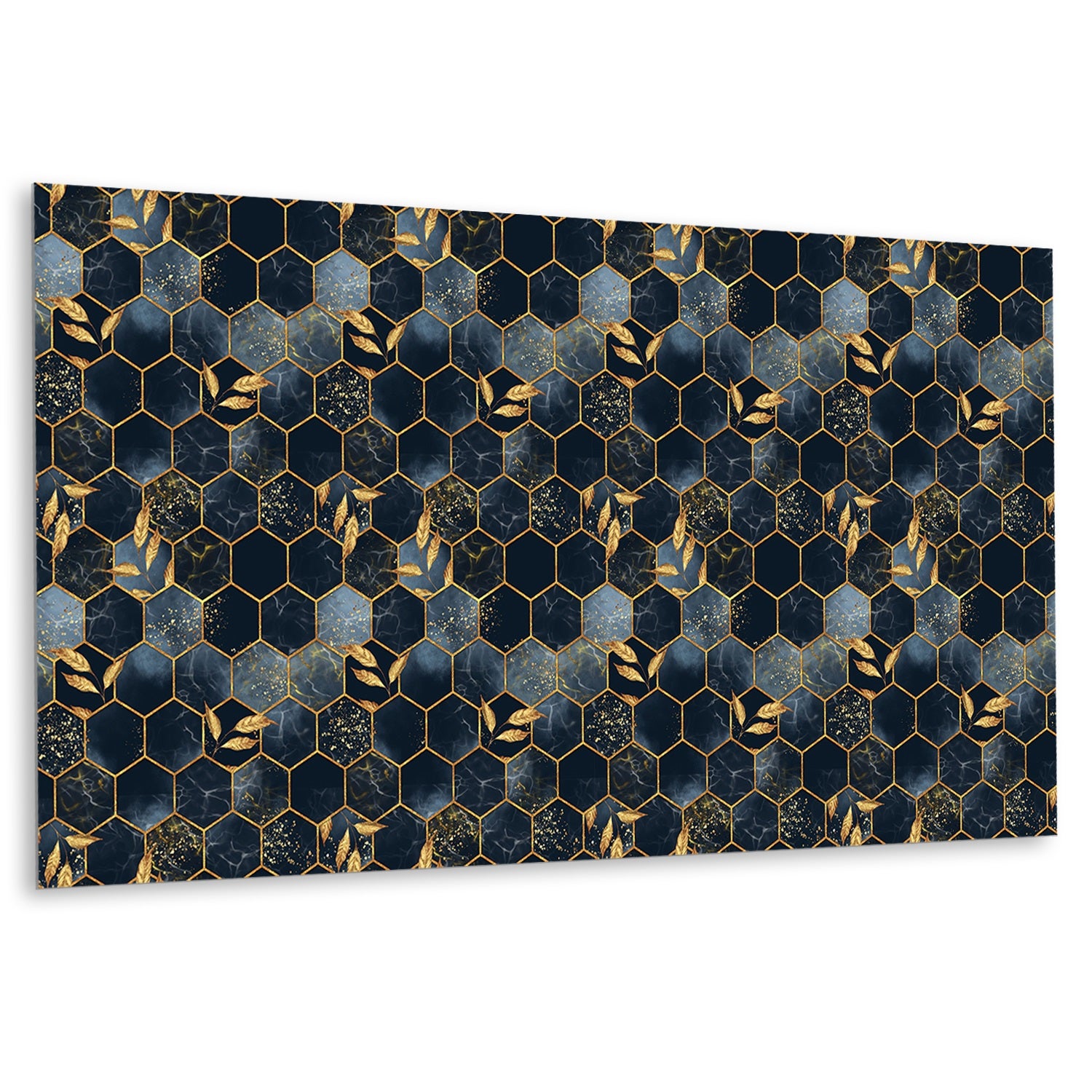 Panel ścienny winylowy samoprzylepny, ochronny PVC – Liście i hexagony, 100x50 cm – 1 szt. – TULUP