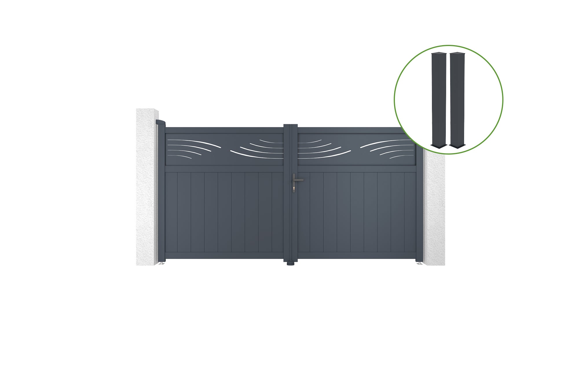 Brama skrzydłowa 3m HALTI wys. 160cm aluminium szare + 2 słupki 20x20cm wys. 190